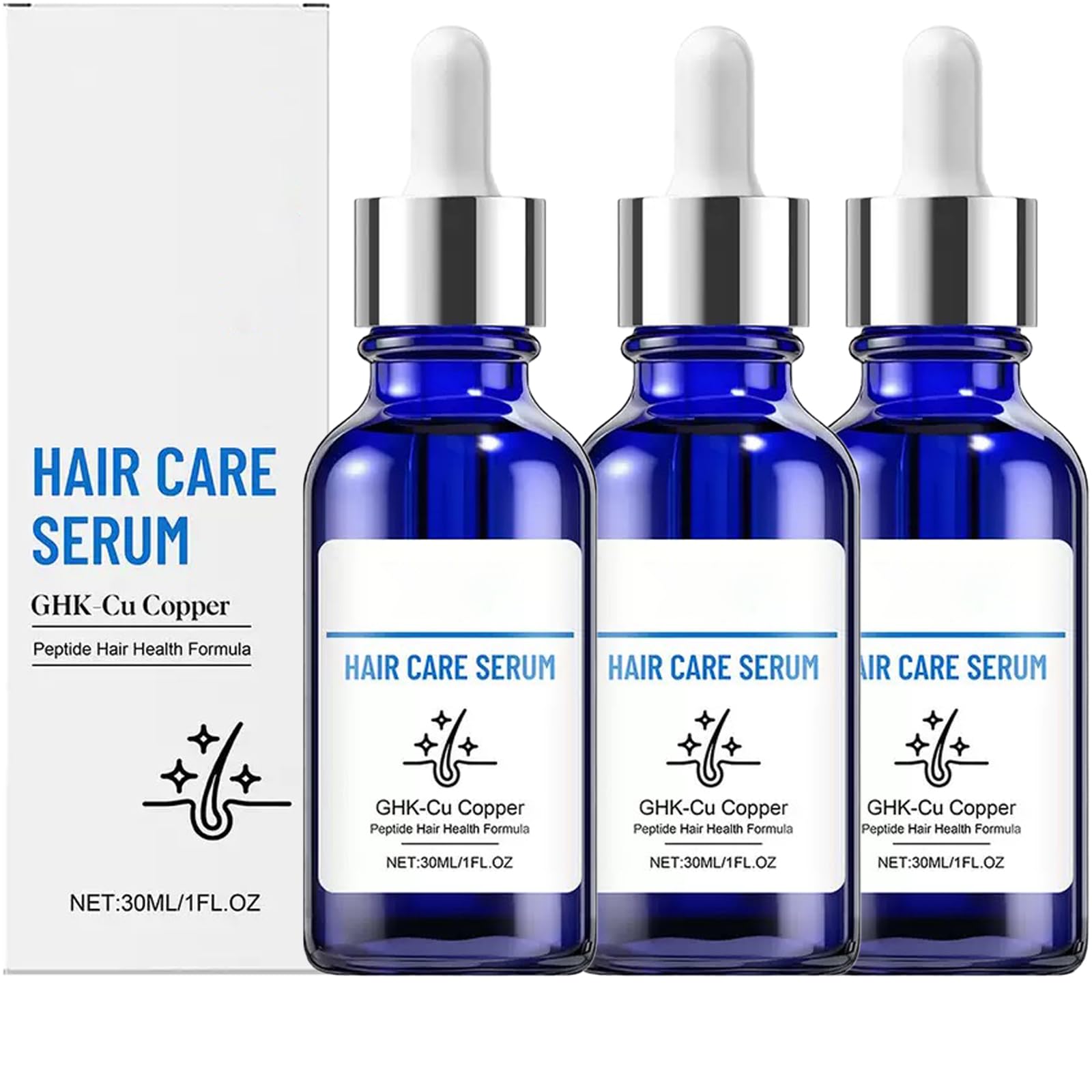 Ghk-Cu serum do włosów z peptydu miedzianego Ghk-Cu, serum do włosów suchych, zniszczonych włosów, wzmacnia i pogrubia włosy, wspomaga nawilżenie w przypadku suchej skóry głowy, nie natłuszcza. (3 szt