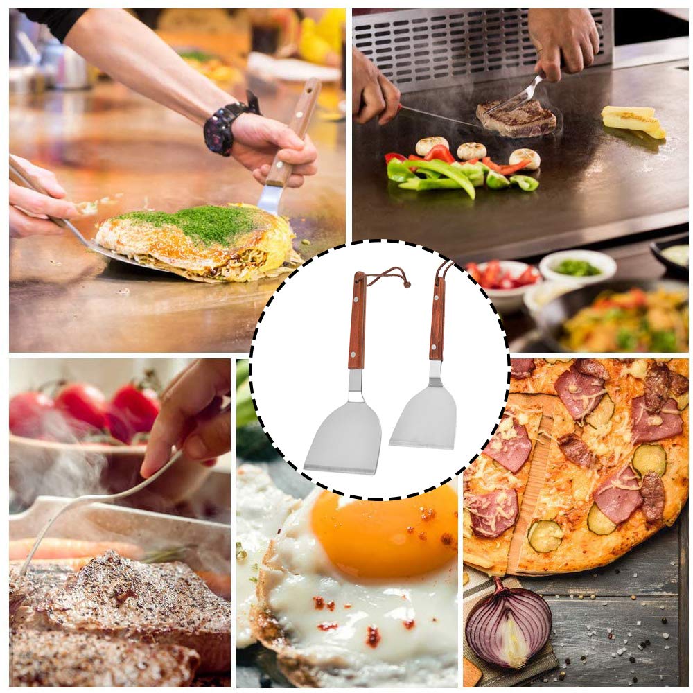 2 Piezas Espátula Parrilla Barbacoa, Utensilios Barbacoa, Accesorios Barbacoa, Kit Barbacoa, Acero Inoxidable Múltiples Fines Espátula Teppanyaki para Parrillas Teppanyaki, Hamburguesas Filetes