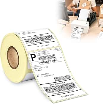 GLUN Direct Thermal Label Stickers, 4x6 Inch (100x150mm), 400 Labels Roll, Self-Adhesive Shipping Labels, Compatible with Thermal Printers (Pack of 1)