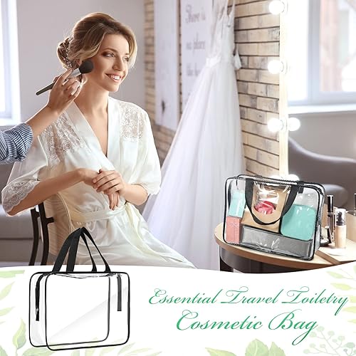 Miniatura 7 de Reginary Paquete de 10 bolsas grandes transparentes de maquillaje cosmético con cremallera y asa, bolsa de viaje de plástico de PVC, organizador de