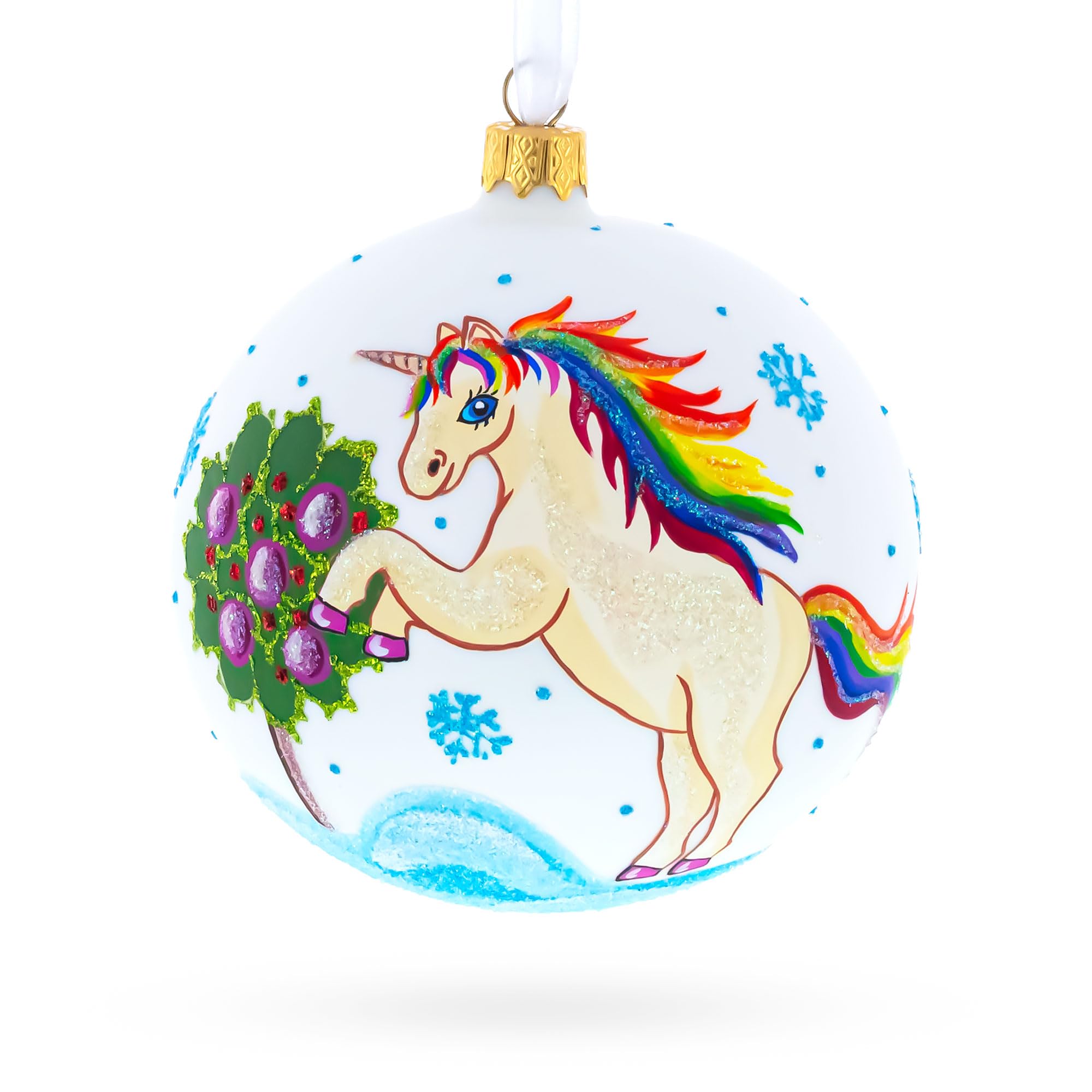 Boule en verre licorne BestPysanky de 10,2 cm pour decoration de sapin