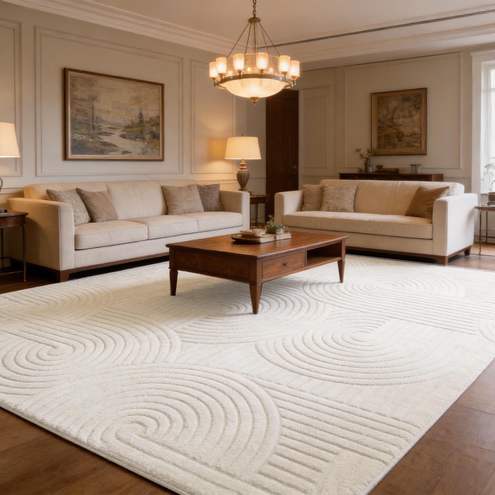 Photo 1 of SWGRT Beige 5x7 Solid Color Area Rugs – Washable Living Room Rug, Modern Geometric Non-Slip Indoor Carpet with Soft High-Low Pile, Fluffy Floor Rugs for Bedroom, Kids Room, Nursery, Home Décor