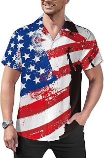 American Flag and Liberty Mens Shirts Hawaiian Short Sleeved Cuban Collar Graphic Tees Tops