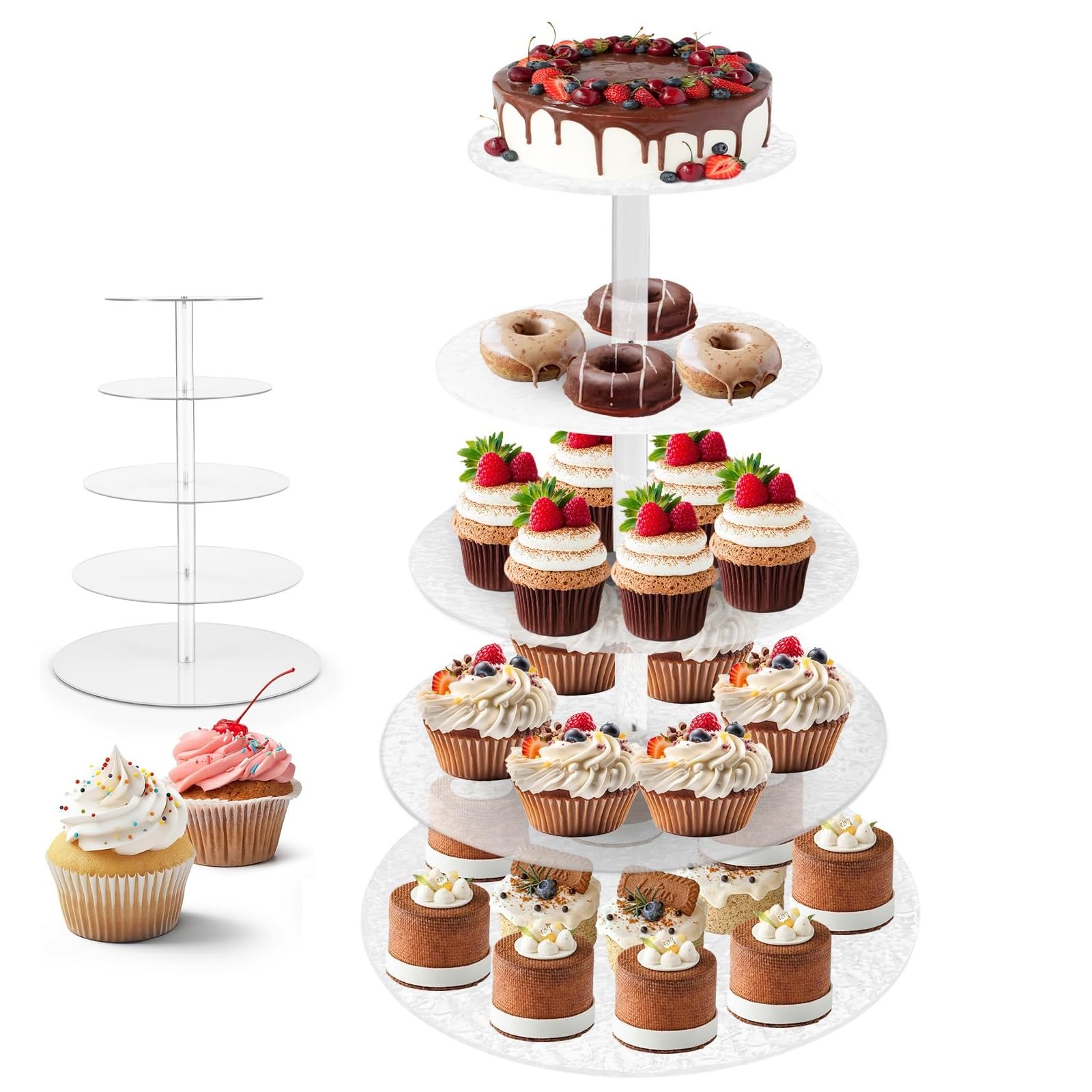 Présentoir à cupcakes en acrylique transparent premium, centre de table 5 niveaux