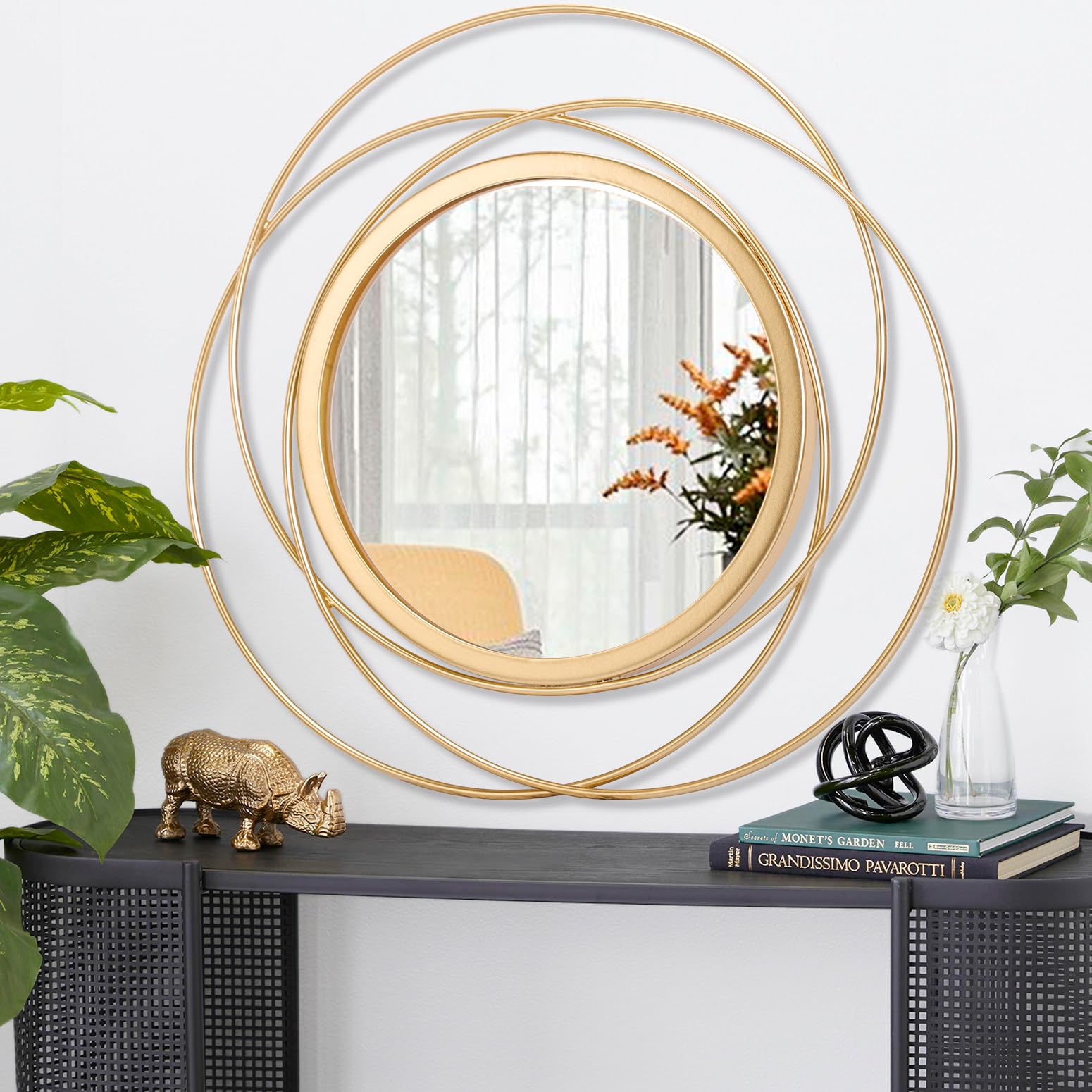 HLFMVWE Wall Mirror Mounted Gold Large Round Decorative Mirrors - Image 2