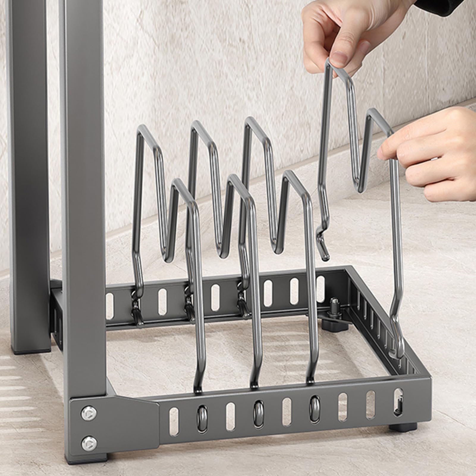 Kitchen Cabinet Organizer, 7-stöckig Pfannen Organizer mit Höhenverstellung, Hohe Beanspruchung Pfannenhalter mit Verstellbaren Topfdeckelstäben für Töpfe, Pfannen und Deckel