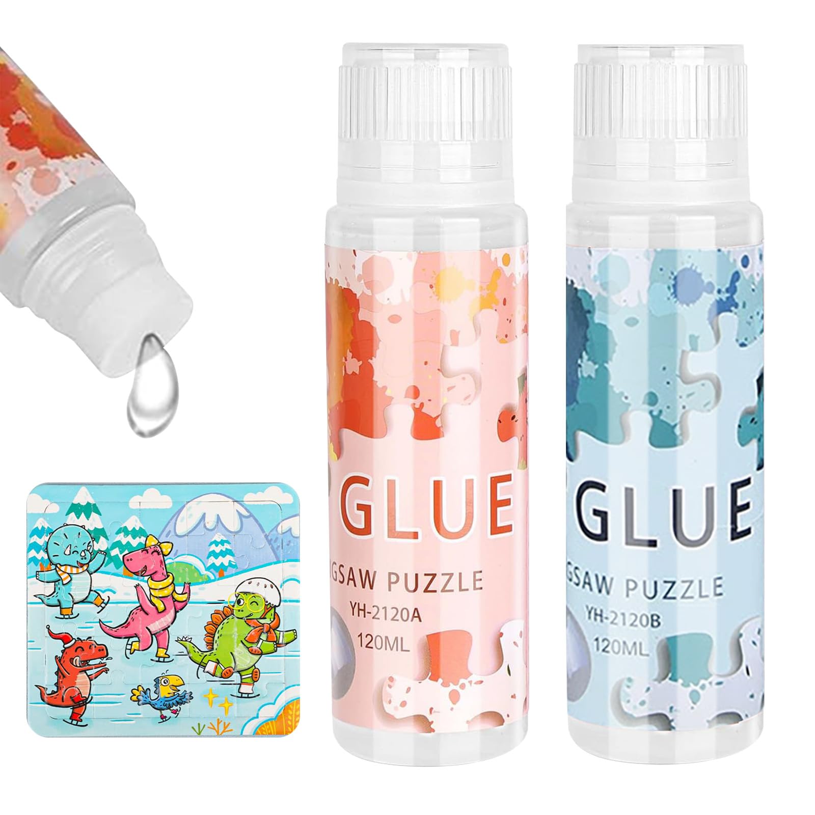 URbazaar 2 Pcs Jigsaw Puzzle Glue Clear,Updated Jigsaw Puzzle Glue with New Sponge Head,Non Toxic and Fast Drying, Easy to Use Adhesive for Protect Completed Puzzles,Long-Lasting Finish,120ml x 2