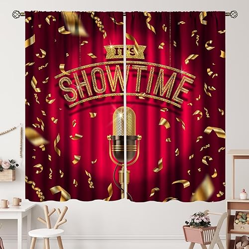 Miniatura 51 de Cortinas de notas musicales, rústicas, mágicas, notas musicales, arte retro, piano y violín, cortina con bolsillo para barra para dormitorio, sala