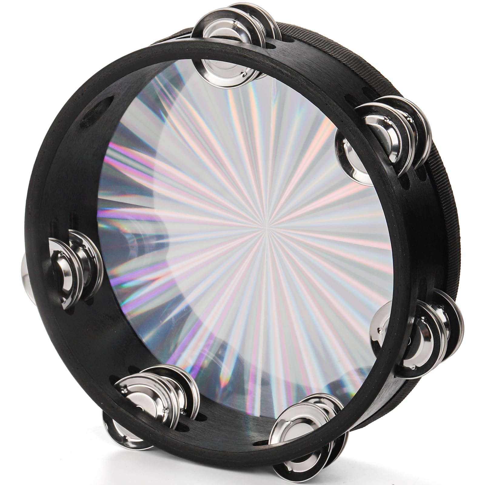YOUEON Confezione da 2 tamburelli radianti con sonagli a doppia fila, 20/25 cm, in legno, riflettenti, strumento a percussione per danza cristiana, chiesa, karaoke, feste