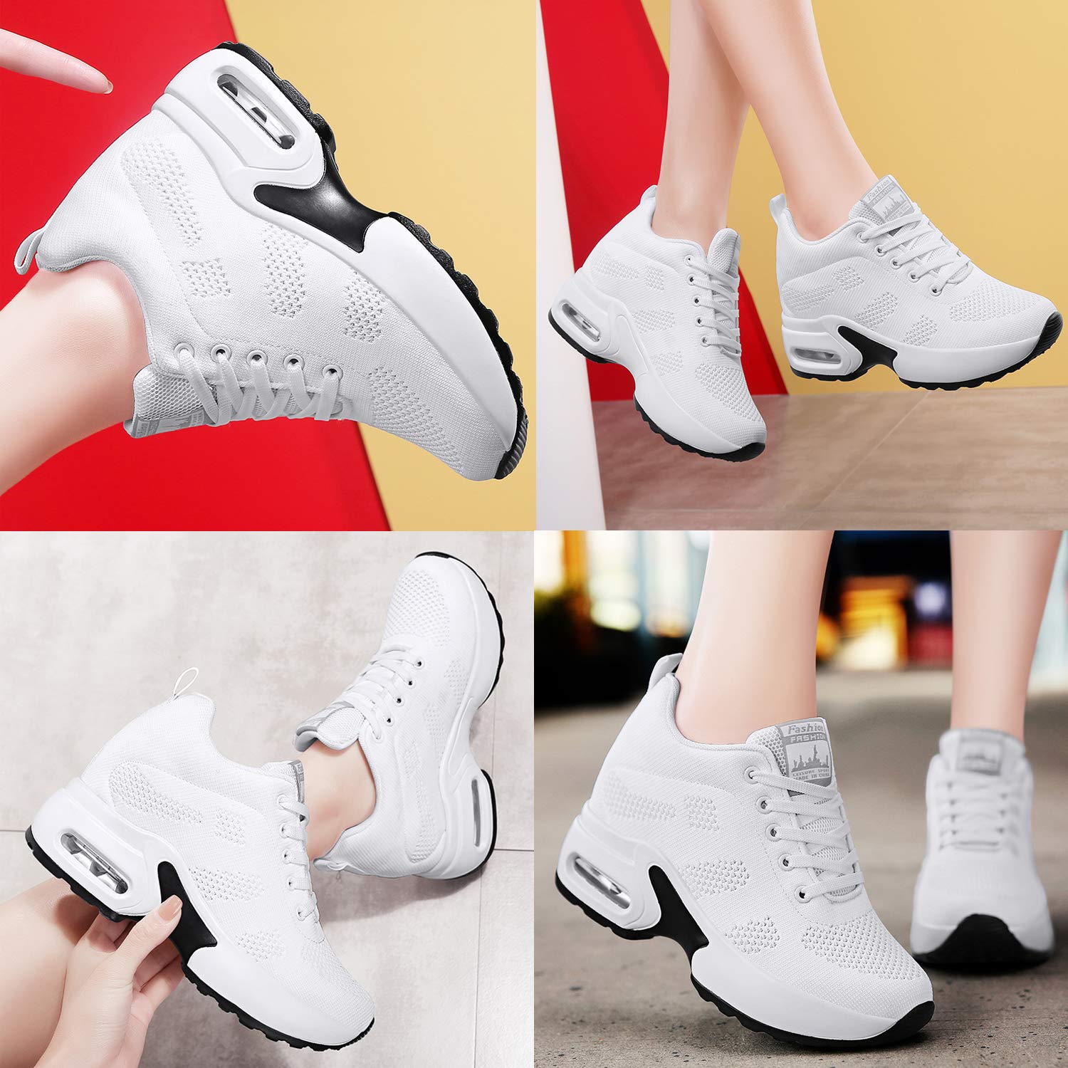 AONEGOLD Baskets Compensées Femme Chaussures de Sport Outdoor Running Course Respirant Gym Fitness Casual Sneaker Compensées 8 CM