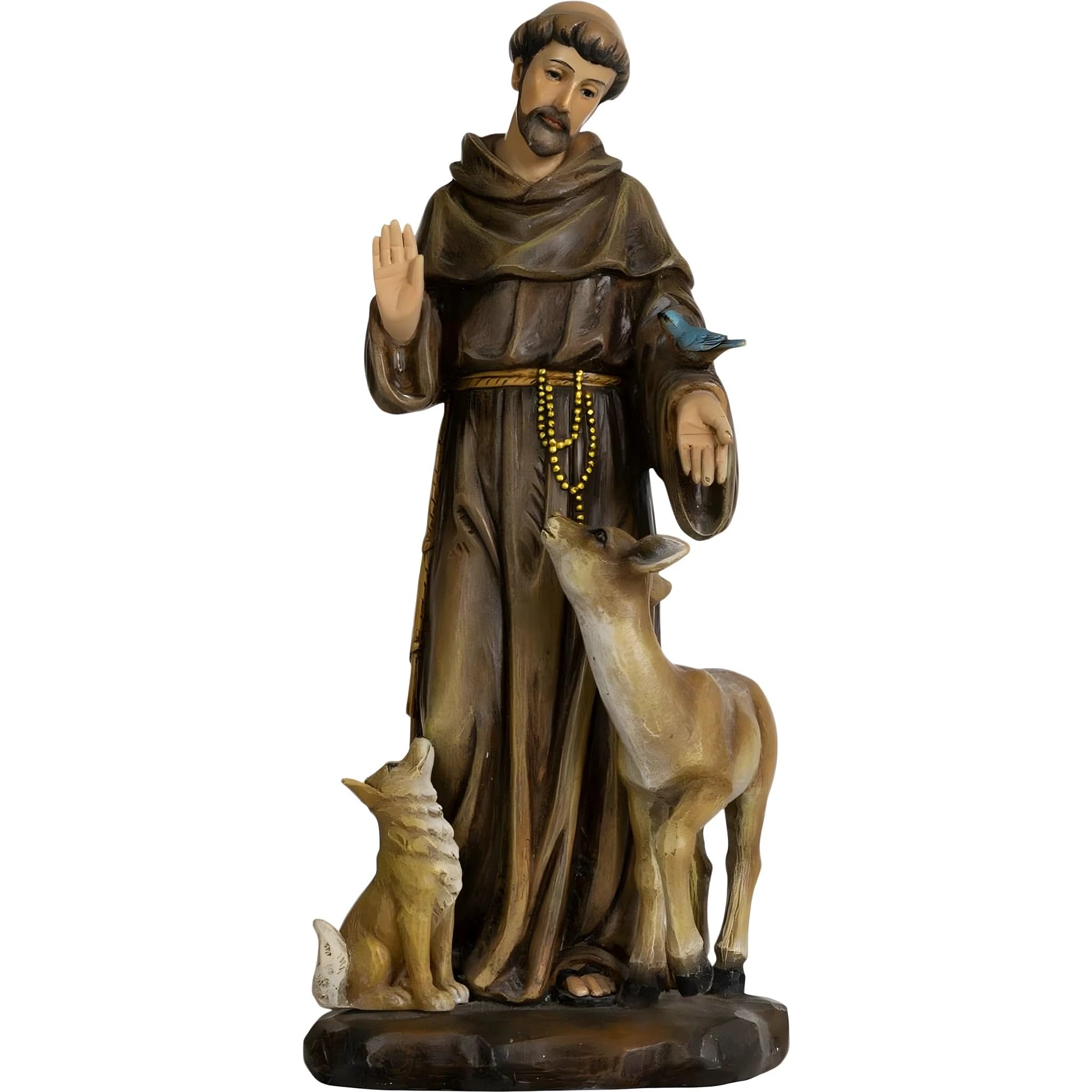 Dolfi | St. Francis of Assisi Figurine in Wood Pulp 20 cm | Hand-Coloured Wood in Val Gardena | Nativity Figure