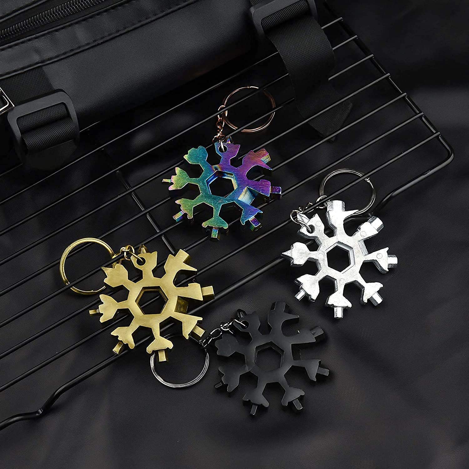 Drofail Snowflake Tool 18 in 1 Hand Tool, Bottle Opner, Camping Tool, Staindless Steel Material with Keychain –Multicolor-Pack of 1-image-46