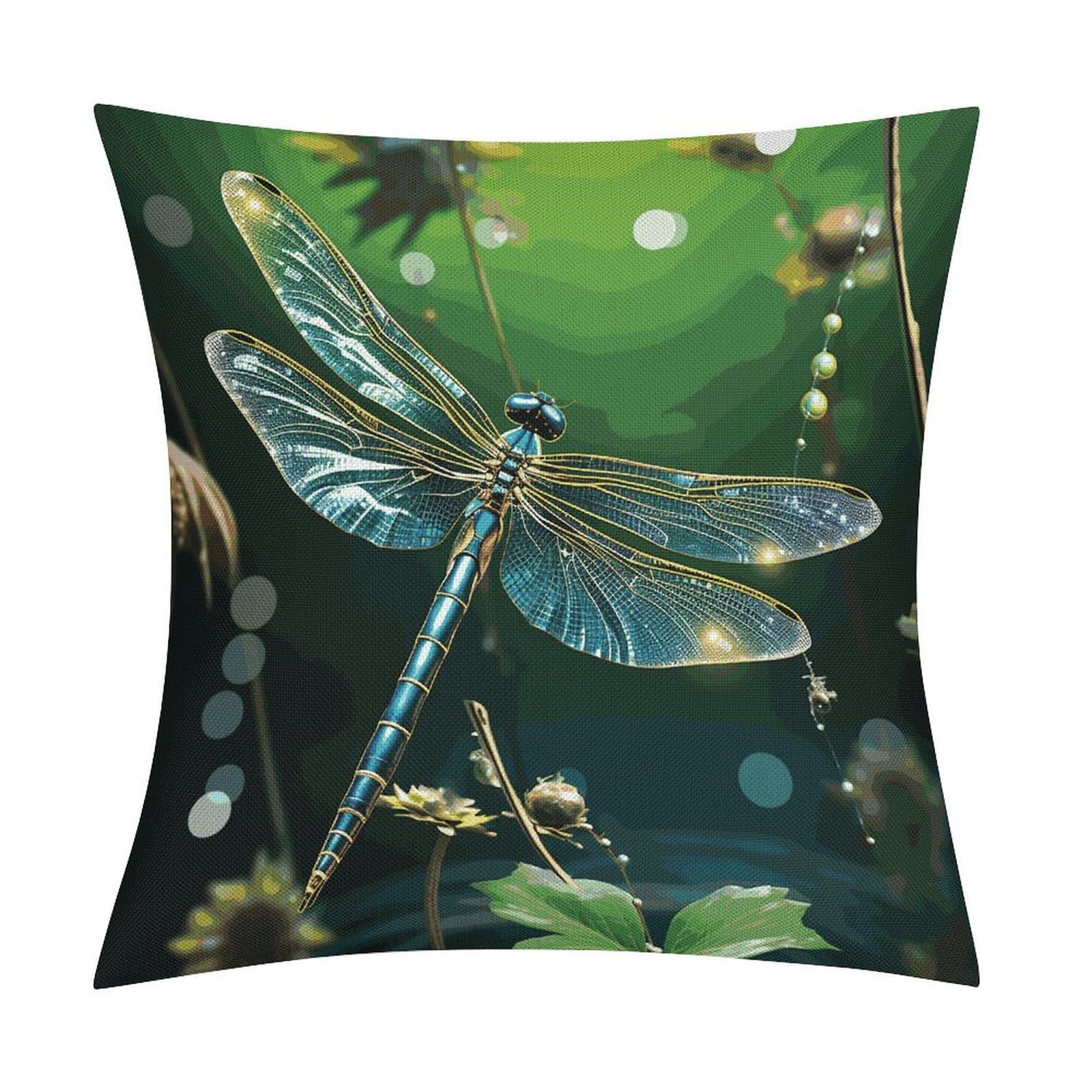 Fodpand Style Dragonfly Green Pillow Covers 18X18 Inch, Pillow Cases Boho Farmhouse, Throw Pillow Covers For Couch Sofa Bed Spring Home Decor