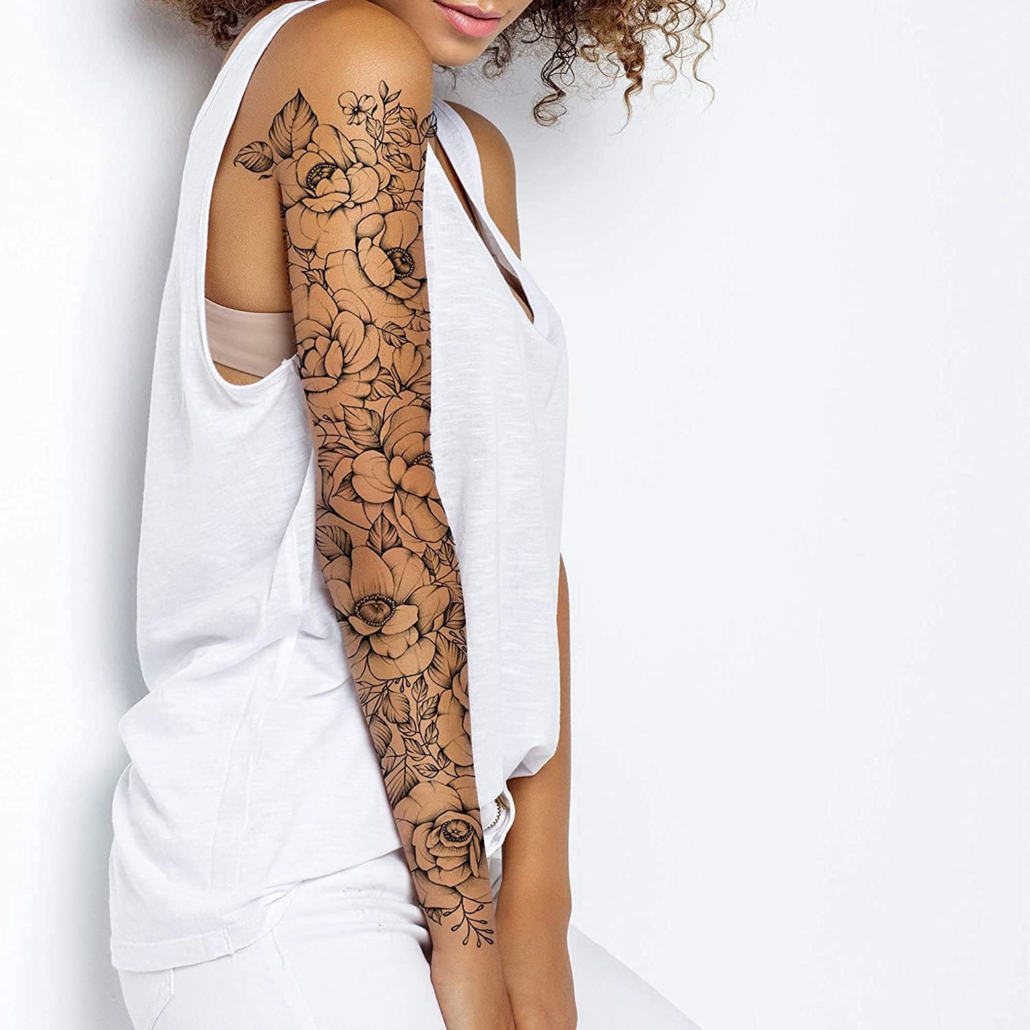 Blossom flower full arm temporary tattoo