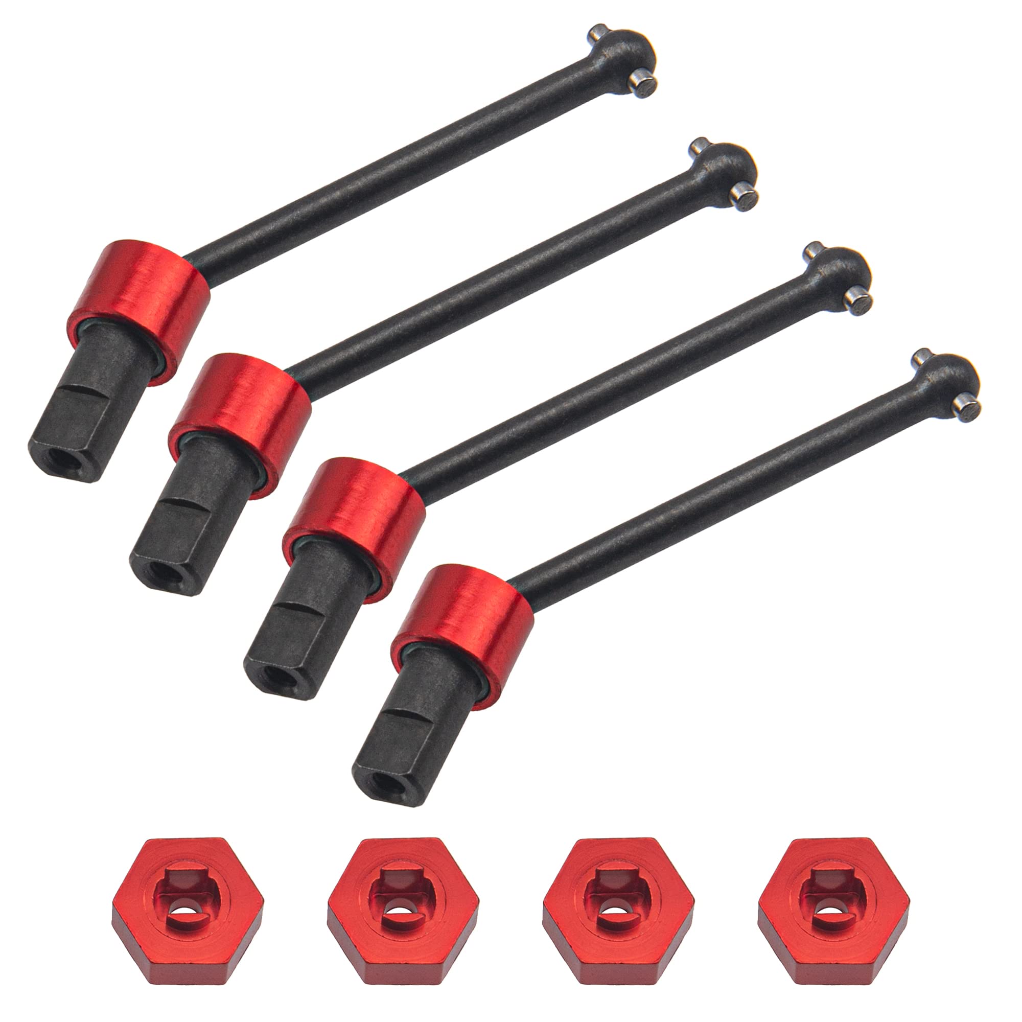 Vgoohobby Aluminum Alloy Front & Rear Driveshaft & Hex Wheel Hub Set Replacement of 7650 7669 Compatible with Traxxas 1/18 LaTrax Teton Desert Prerunner 4WD RC Car (Red)