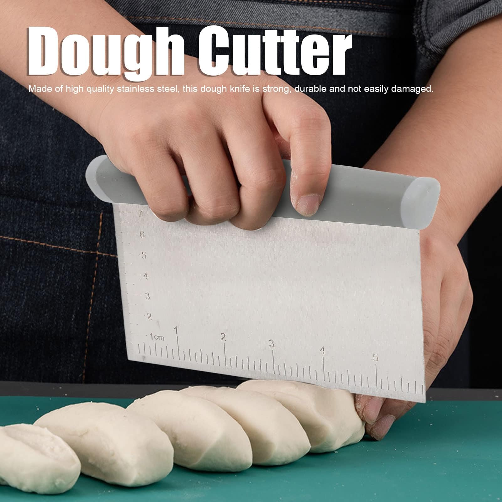 Stainless Steel Dough Scraper, Metal Griddle Chopper Grey Benchs Scraper Knife with Measuring Scale and Cover for Baking