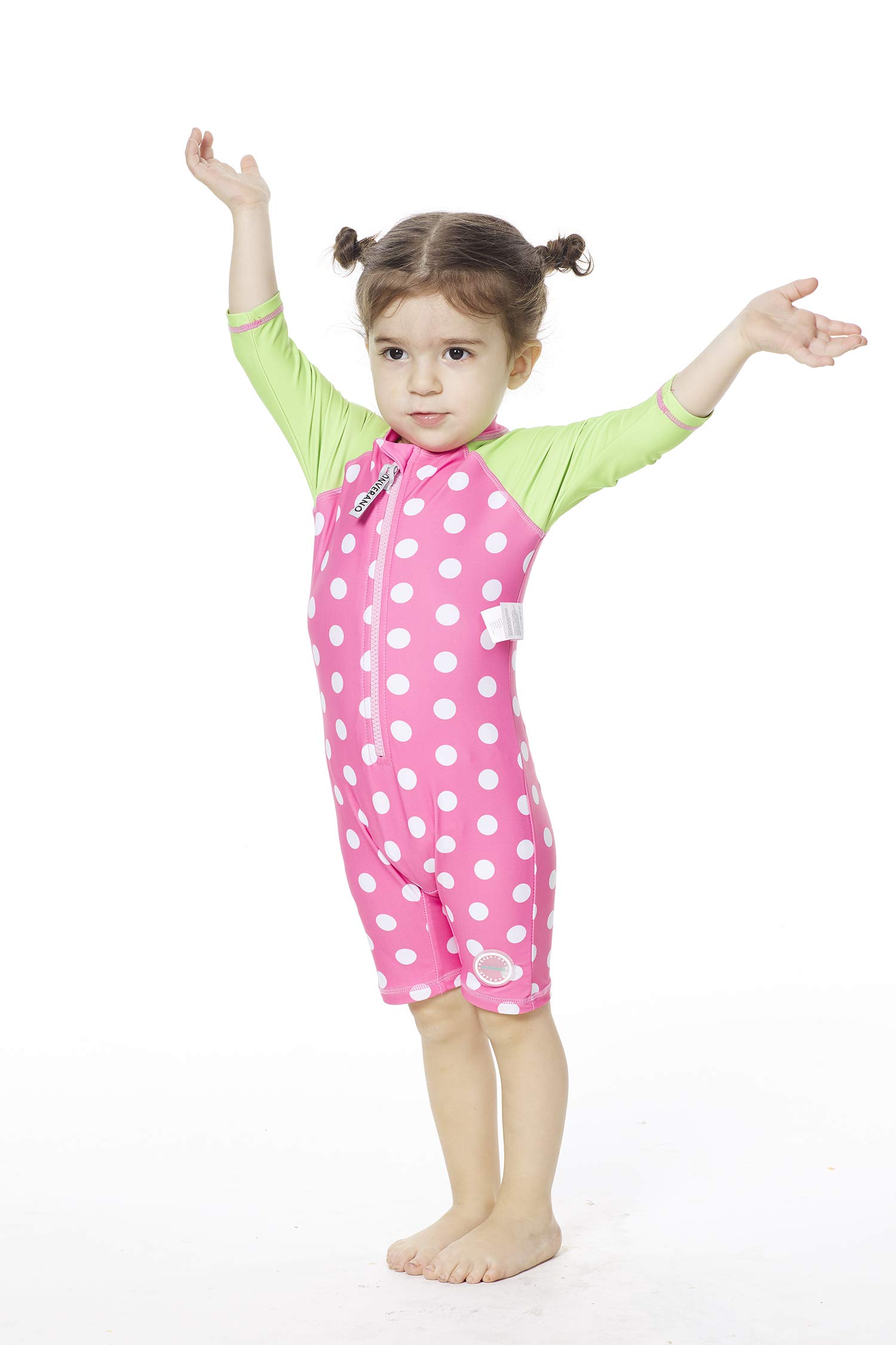 BONVERANO Costume Intero Resistente alle Maniche a 3/4 per Neonate Protezione UV 50+(Rosa-Punto,6-9mesi)…