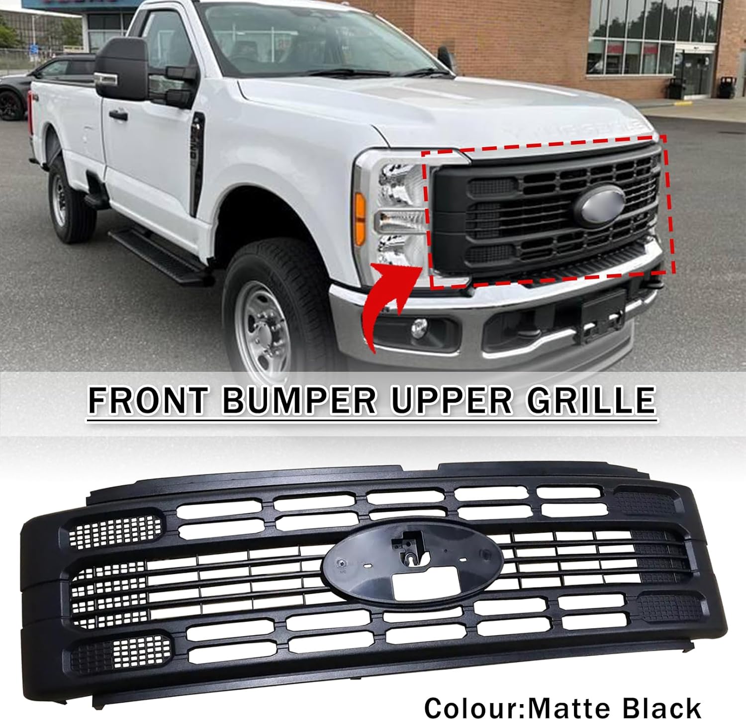 Front Bumper Grille Fit For 2023-2025 Ford F250 F350 F450 F550 Super Duty XL/XLT Front Upper Grill Grille Assembly Replacement (Matte Black)