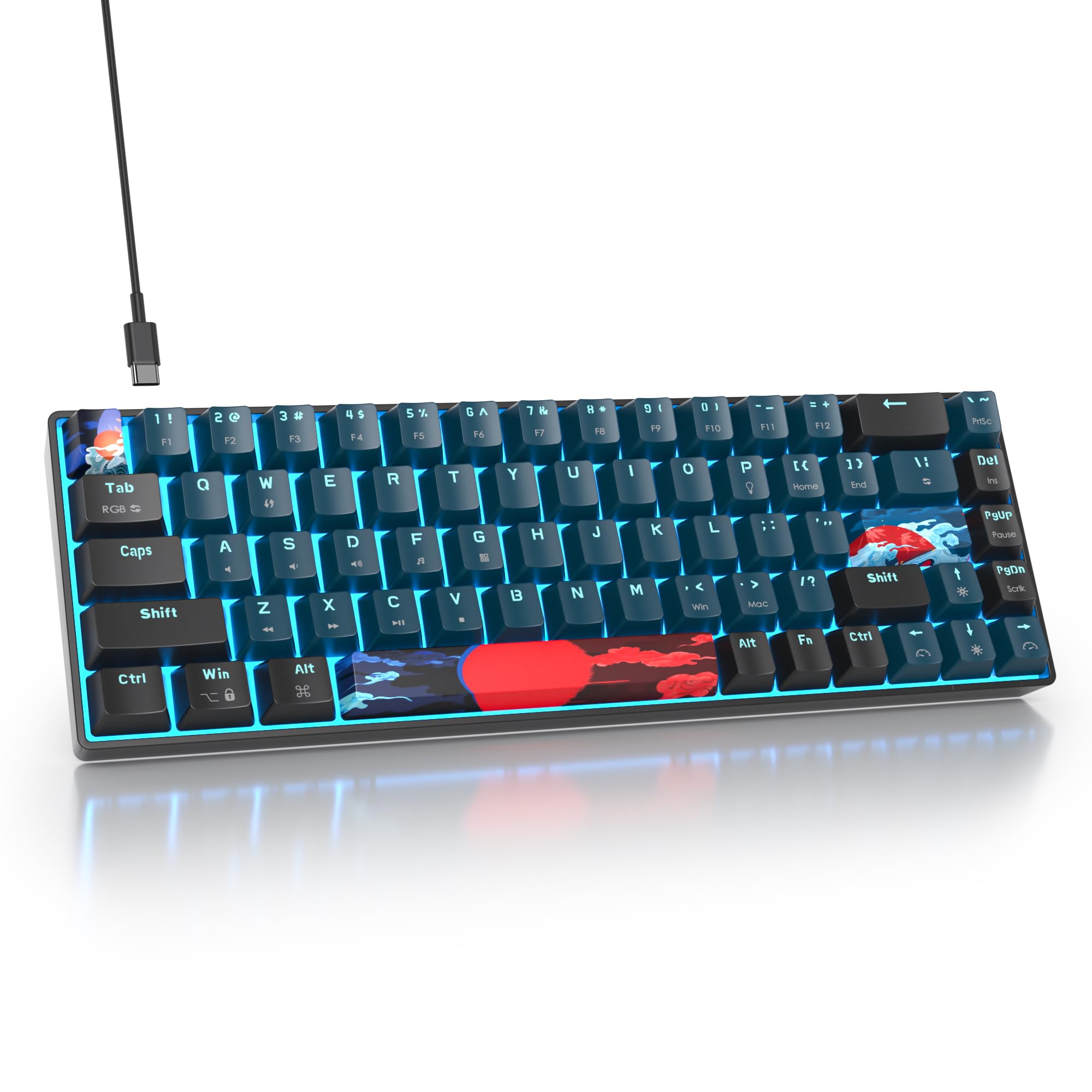 Teclado Mecánico 60%，American QWERTY Layout 68 Teclas Teclado Gaming Retroiluminado RGB, Cableado PBT Keycaps, Compatible con PS5/PS4/Xbox