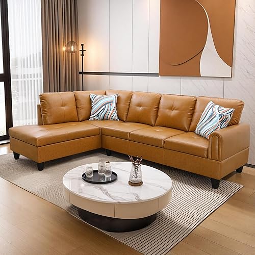 Sectional Couches for Living Room Furniture Sets Faux Leather Modern L Shaped Sectional Sofa 2 Pieces with Chaise for Small Space(Facing Left Chaise,Ginger)