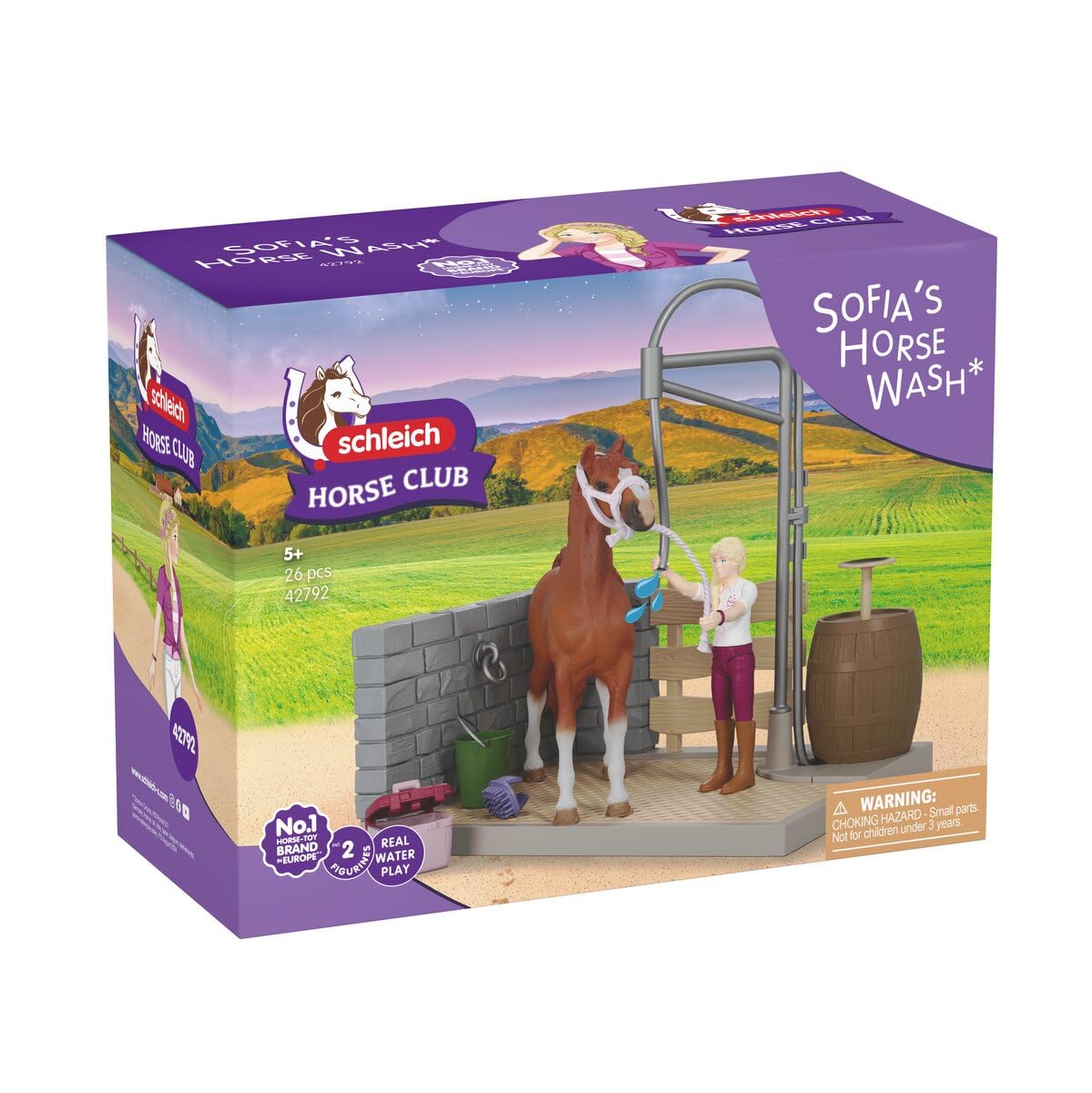 schleich HORSE CLUB | Angolo lavaggio cavalli di Sofia 42792 | Playset con acqua vera, pompa, cavallo, personaggio snodato & accessori | Giocattolo & regalo per bambini dai 5 anni | 26 pezzi
