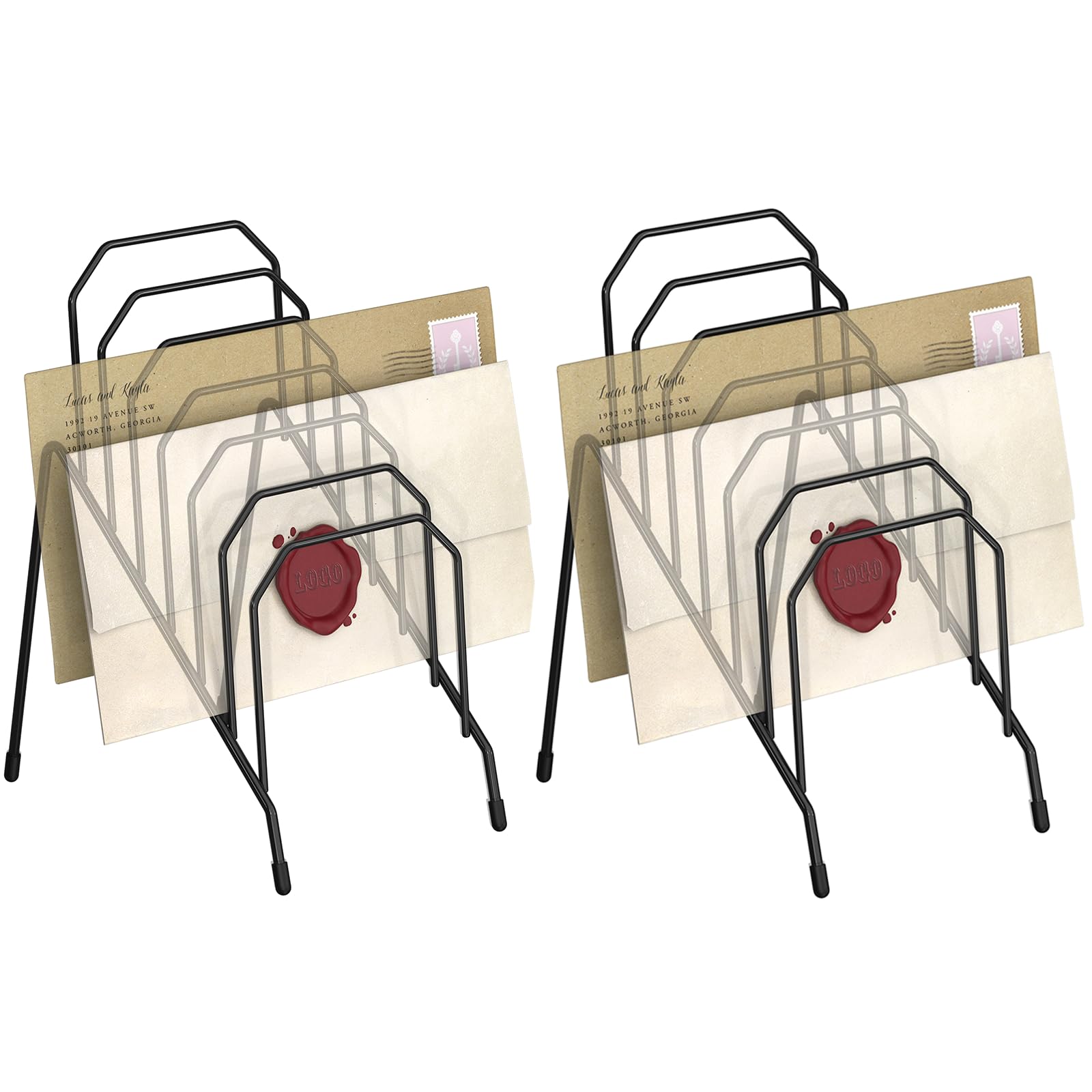 Gawerk Incline Desk Mail Organizer, Mail Sorter Letter Organizer Rack with 6-Section Vertical Compartments Rack for Letters, Postcards, Brochures,