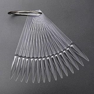 50X Nail Art Tips Colour Pop Sticks Display Fan Practice starter ring Clear Natural Stiletto Nail Sticks Fan-shaped Nail Art False Tips Colour Card (Clear)