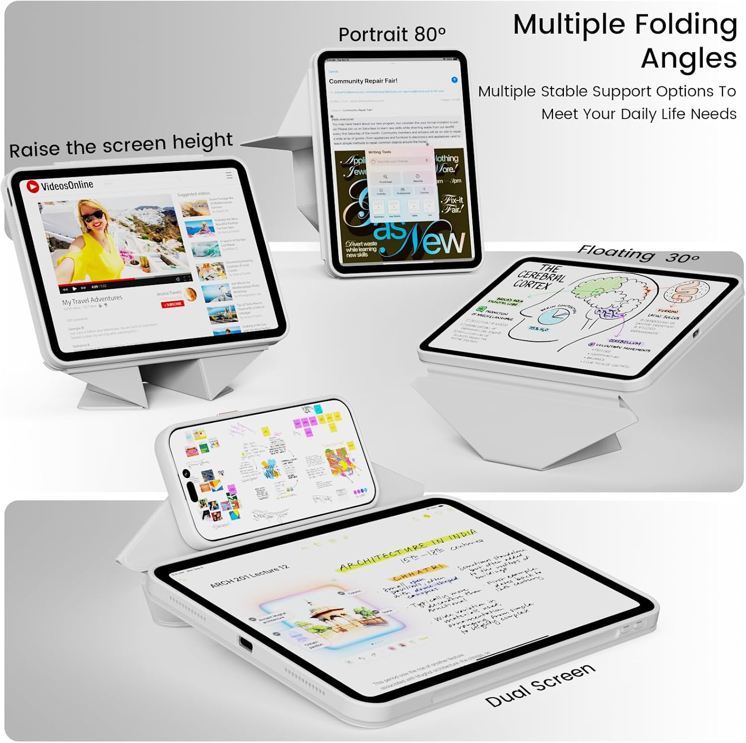 Dynamic Folio Case for iPad (A16) 11th/10th Generation (2025/2022), Removable Clear Magnetic Back, 20+ Multi-Angle Stand, Dual Screen Cover | Strong Attachment | Detachable Clasp, Gray