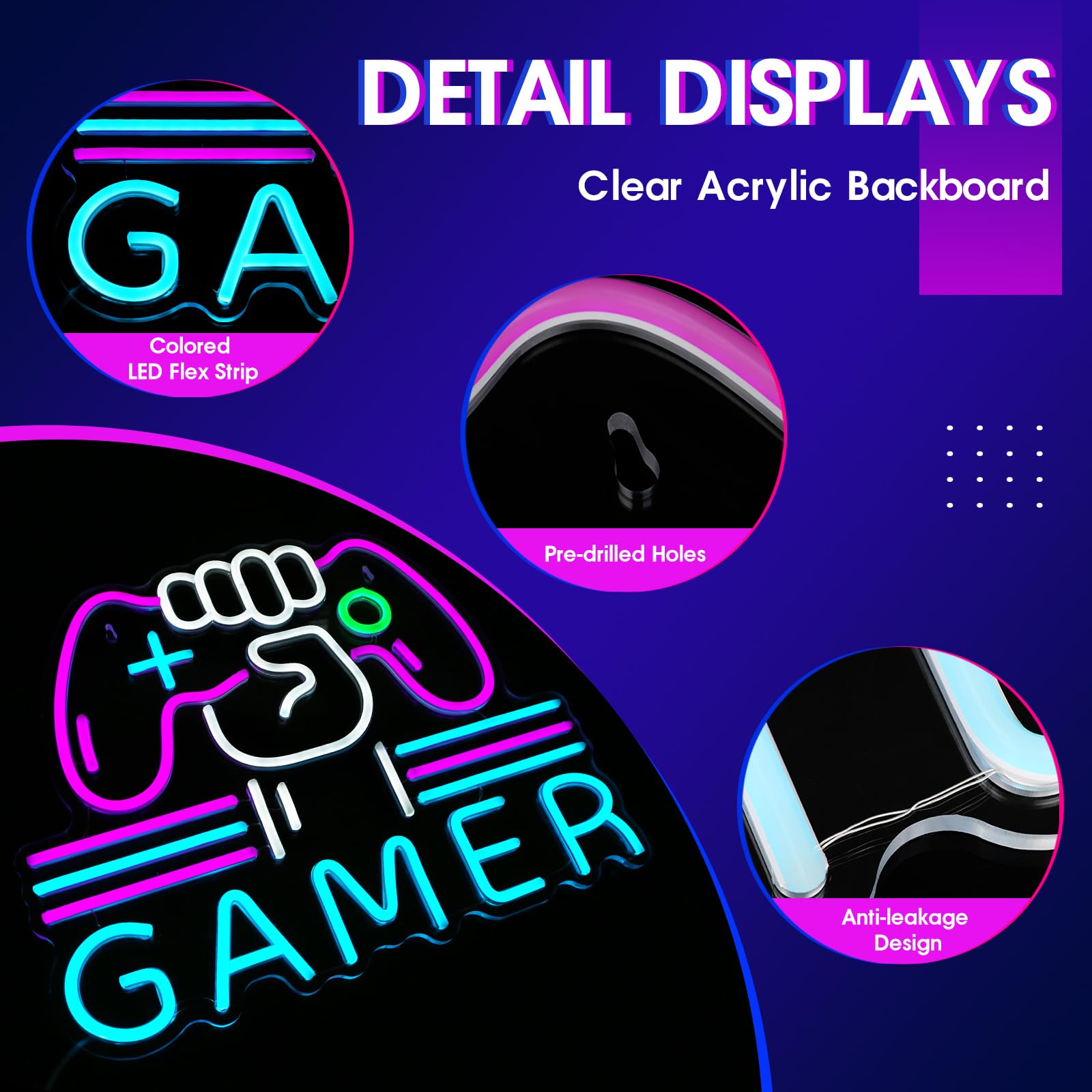Gamer Neon Schild, hell und dimmbar, großes buntes Neonlicht für Gaming-Video-Zimmer, Schlafzimmer, Wanddekoration, USB-betriebene LED-Spielzimmer-Nachtlichter, cooles Geschenk für Jungen, Teenager,