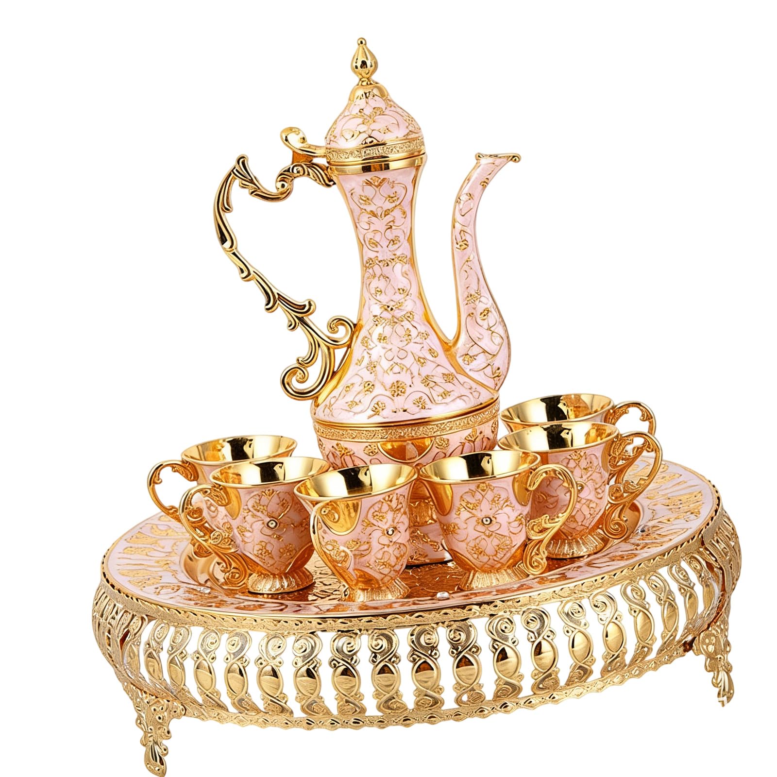 PANGBOER Retro Coffee Pots Set Including Tray and Teapot, Metal Cups Tea Service Set Cup Sets Turkishs Teapot Retro Coffee Pots