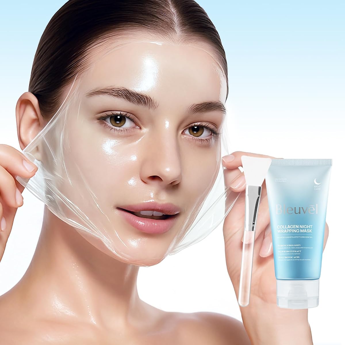 Collagen Overnignt Wrapping Mask - Peel Off Face Mask for Glass Skin with Marine Collagen & Seaweed Extract for Hydrating, Firming & Elasticity 2.5 fl.oz./75ml