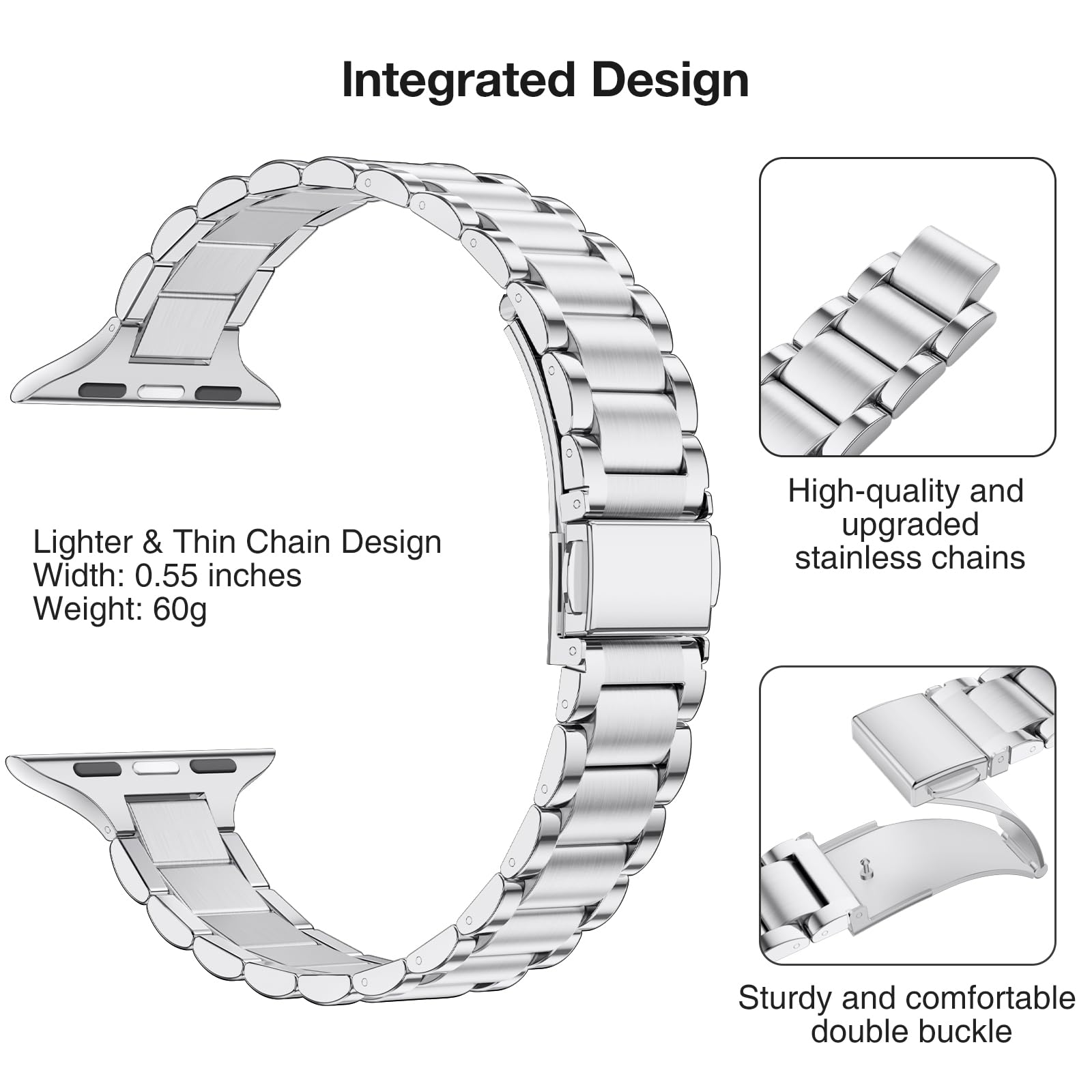 WFEAGL Slim Straps Compatible with Apple Watch Straps 40mm 38mm 41mm 42mm (Series 11 10),Slim Stainless Steel Replacement Strap Compatible iWatch SE/Ultra/iWatch Series 11 10 9 8 7 6 5 4 3 2 1,Silver - Image 3