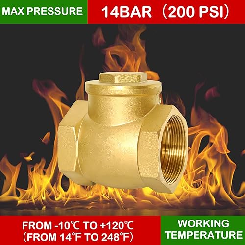 Miniatura 4 de Válvula de retención horizontal NPT de 1-14 pulgadas, válvula de retención giratoria de latón sin retorno para evitar el reflujo de agua, válvula de