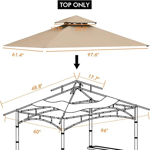 Miniatura 2 de Tanxianzhe Cubierta superior de repuesto para cenador de parrilla de 5 x 8 pulgadas, techo de barbacoa de doble nivel, solo apto para cenador modelo