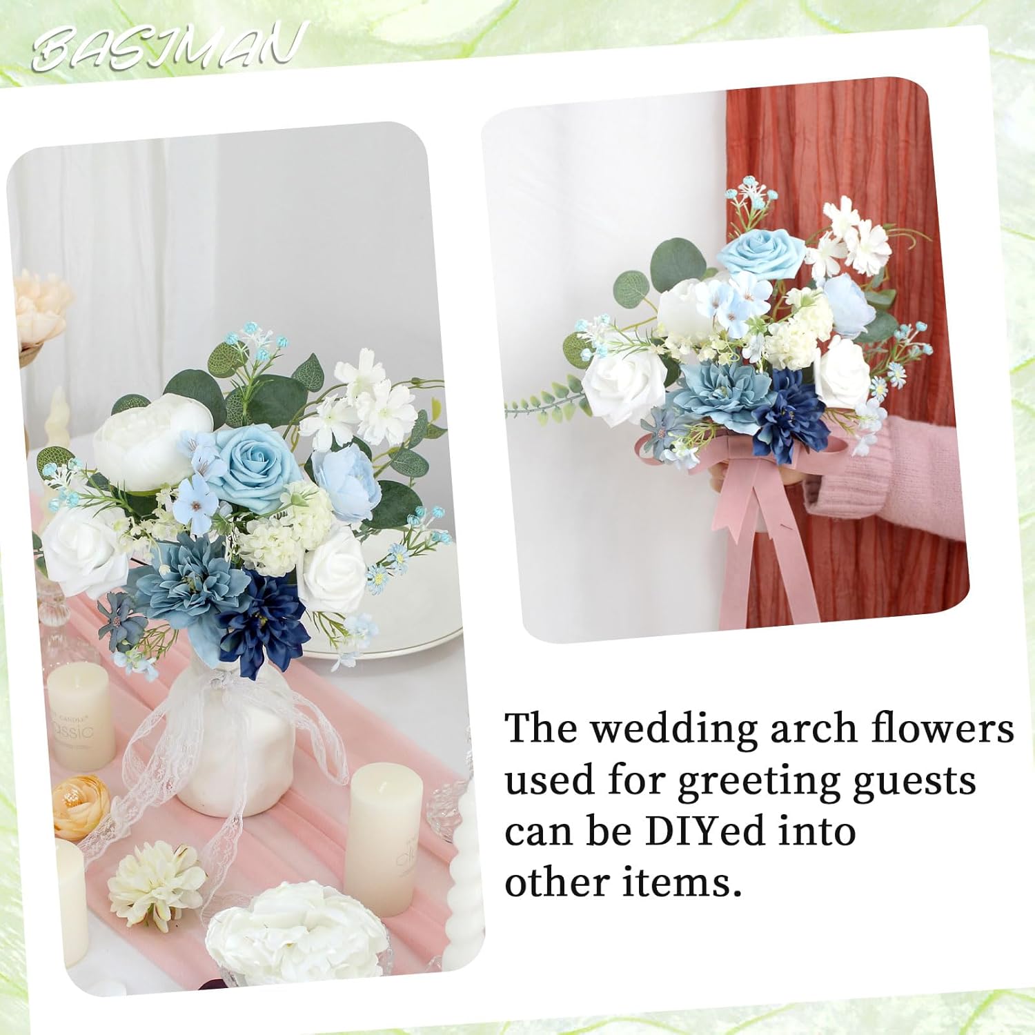 2pcs Wedding Arch Flowers,Wedding Artificial Sign Flower,Welcome Easel Door Decor Wall swags for Reception Backdrop Table Decorations Welcome Sign (Baby Blue)