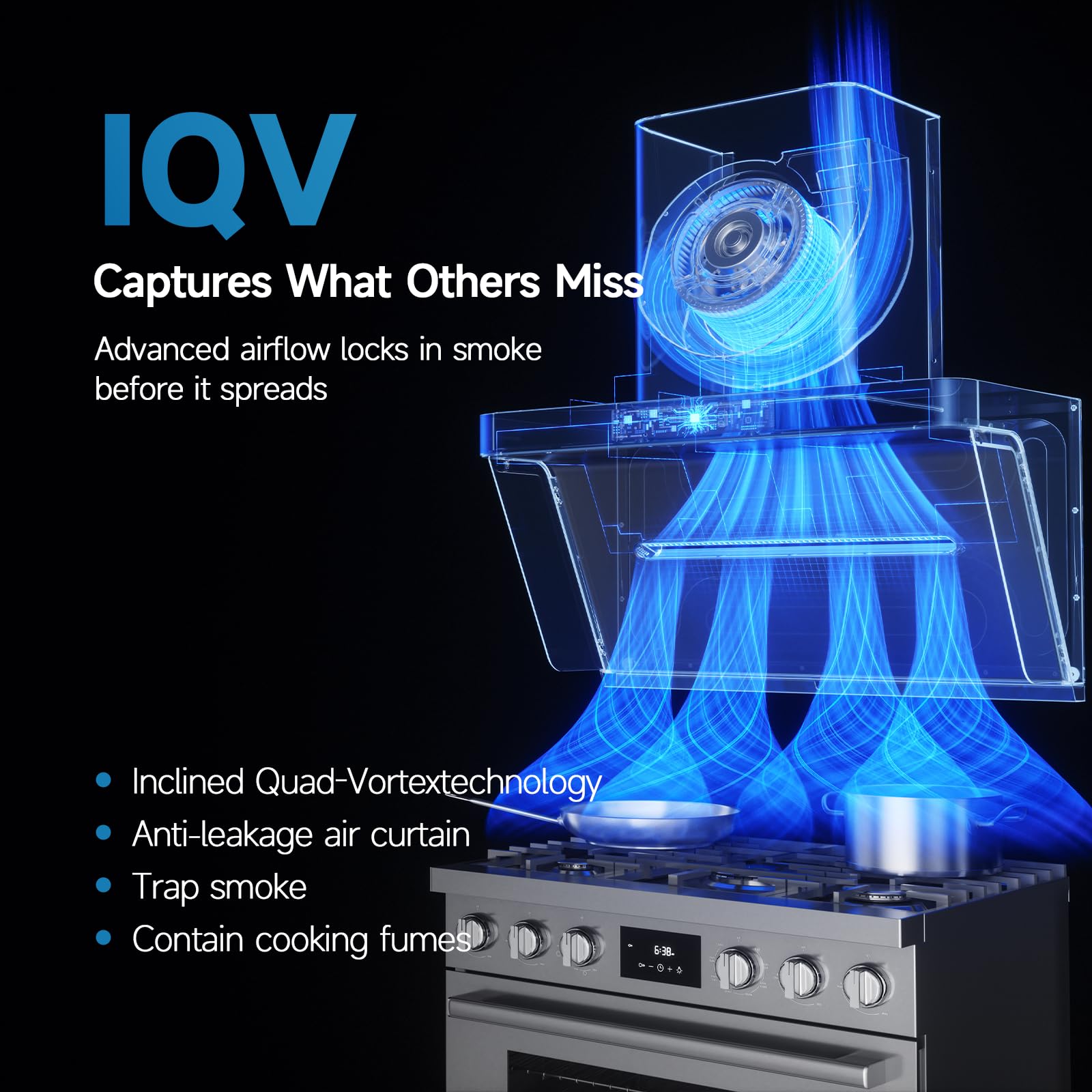P1 36 Inch IQV Gray Wall Mount Smart Range Hood,Ultra-quiet Kitchen Vent Hood with 4-speed Gesture Sensing & Touch Control,PM2.5 Real-time Monitoring and LED Lights - 3