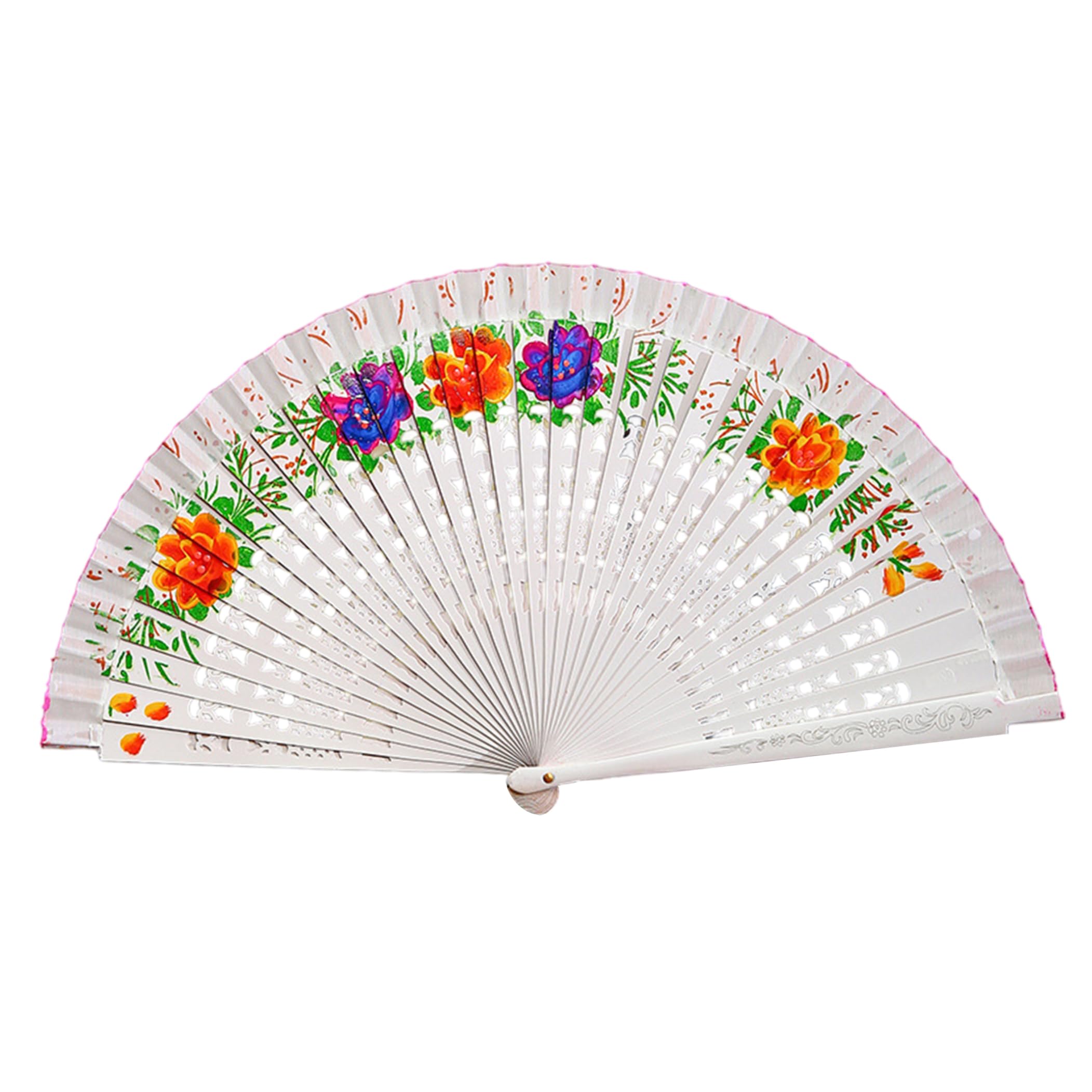 DAGLLGEW Folding Hand Fan, Double-sided Hand-painted Chinese Fan With Hollow Lotus Wood Ribs (white)