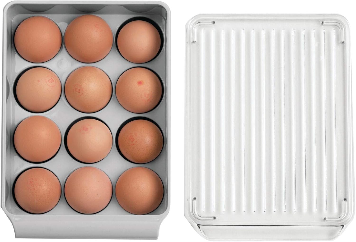 Buy mDesign Stackable Plastic Covered Egg Tray Holder, Storage Container  and Organizer for Refrigerator, Carrier Bin with Lid and Handle - Holds 12  Eggs - Gray/Clear Online in Kazakhstan. B07M6M3HTP
