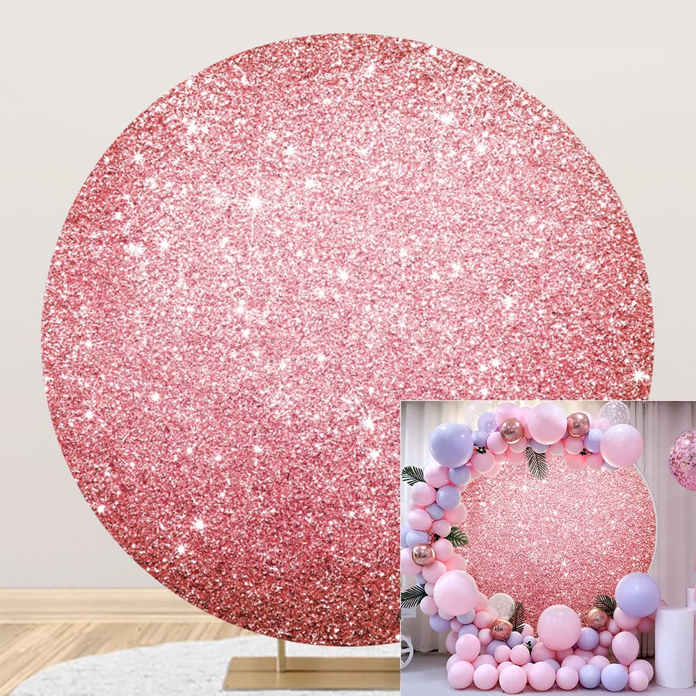 OERJU Rose Gold Round Backdrop Cover Pink Glittering Starlight Photography Background Polyester Not Glitter Sequin Baby Shower Birthday Party Circle