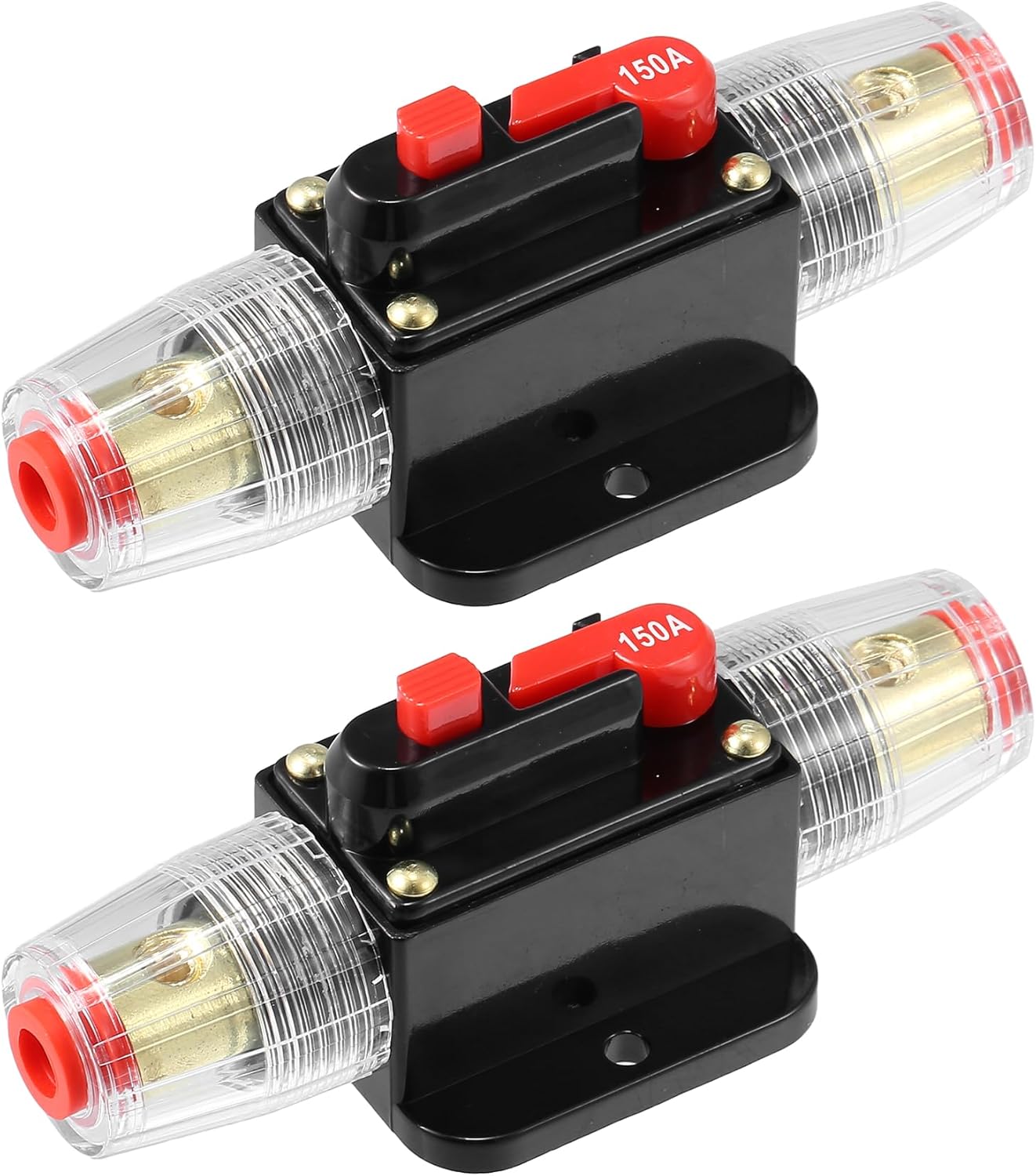 Motoforti Universal DC 12V-24V Fuse Holder 150A Inline Circuit Breaker Reset Fuse Holder for Car Marine Audio Stereo System Protection, Durable, Zinc Alloy, Black, 2 Set