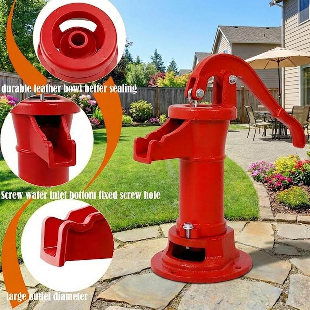 Antique Pitcher Hand Water Pump, Durable Cast Iron Pitcher Pump with Ergonomic Handle, Manual Hand Shake Suction Well Water Transfer Pump 25ft Maximum Lift for Yard Garden Pond Farm