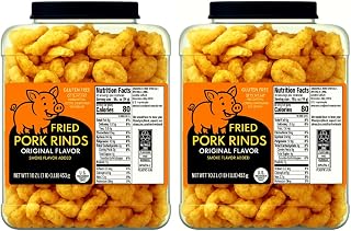Smoked Pork Rinds – 2-Pack Premium Fried Chicharrones Snack, Original Flavor, Two 16oz Plastic Tubs, Crunchy Zero Carb High Protein Cracklings, Keto & Paleo Friendly Savory Snack for Parties or Dipping