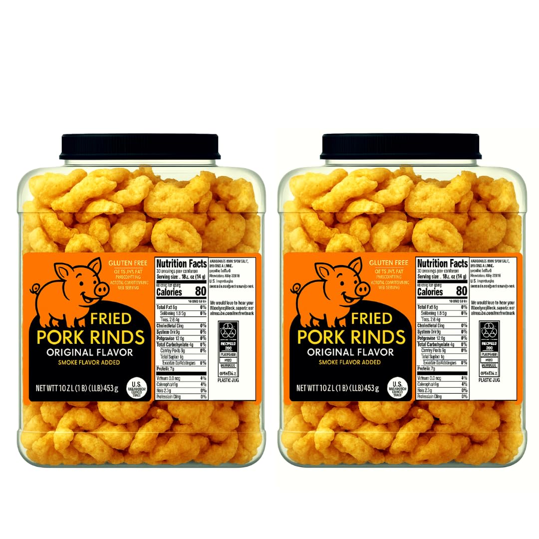 Smoked Pork Rinds – 2-Pack Premium Fried Chicharrones Snack, Original Flavor, Two 16oz Plastic Tubs, Crunchy Zero Carb High Protein Cracklings, Keto & Paleo Friendly Savory Snack for Parties or Dipping