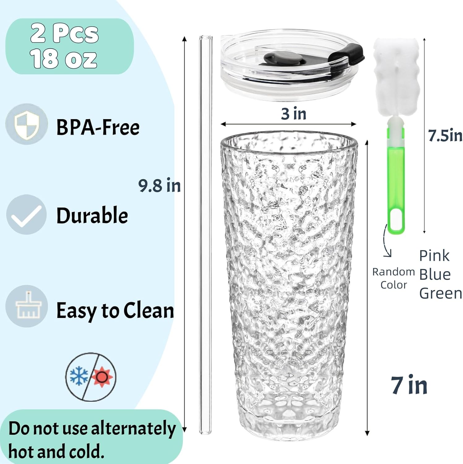 2 Pack Glass Tumblers with Lids and Straws, 18 Oz High Borosilicate Iced Coffee Cup, Leak-Proof Reusable Drinking Cups for Smoothies, Tea, Juice, Milk, Hot/Cold Beverages - Image 4