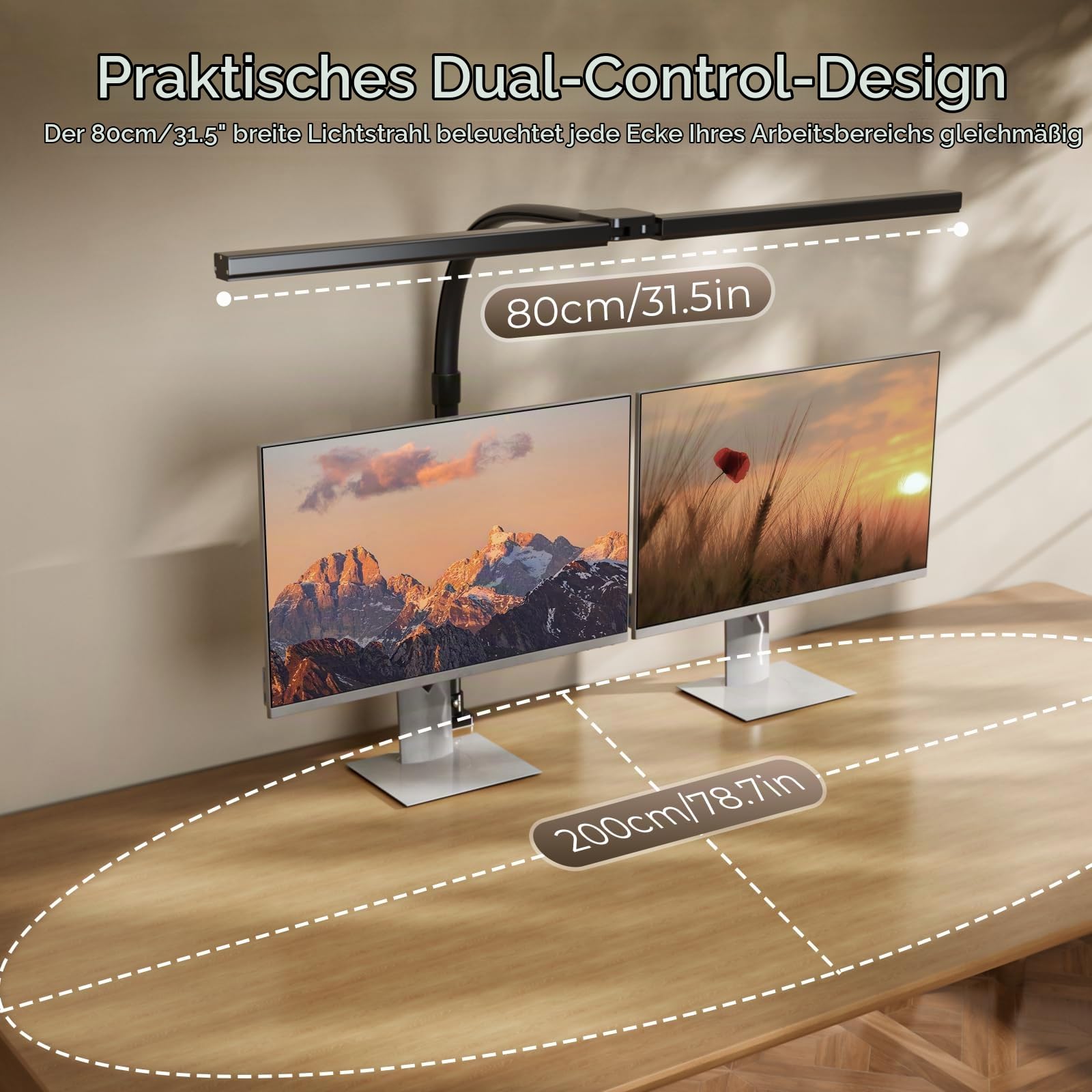 1300LM Doppelkopf Schreibtischlampe LED Dimmbar Fernbedienung, 24W 80CM Klemmbare Monitor Lampe Tischlampe Tageslichtlampe klemmbar desk für Homeoffice Schwenkarm,lamp bürolampe schreibtisch