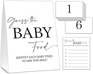 ZIIUFRN Guess The Baby Food Game, Modern Black and White Baby Shower Game Card Set, Minimalist Boy Girl Gender Neutral Baby Shower Supplies-B04
