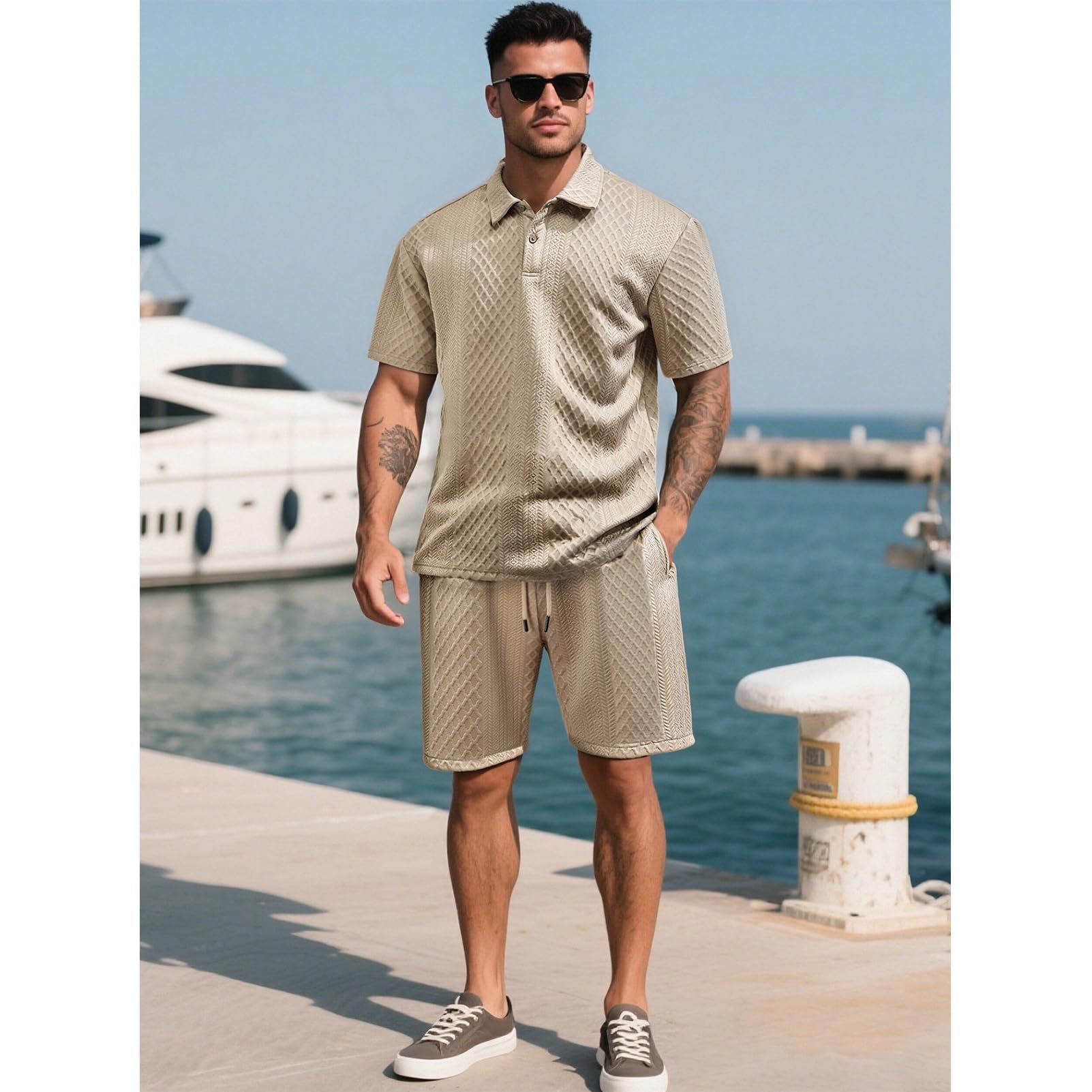 amropi Hombre Deportiva Conjunto de Chandal Jacquard Sudaderas con Capucha y Jogging Pantalones 2 Piezas