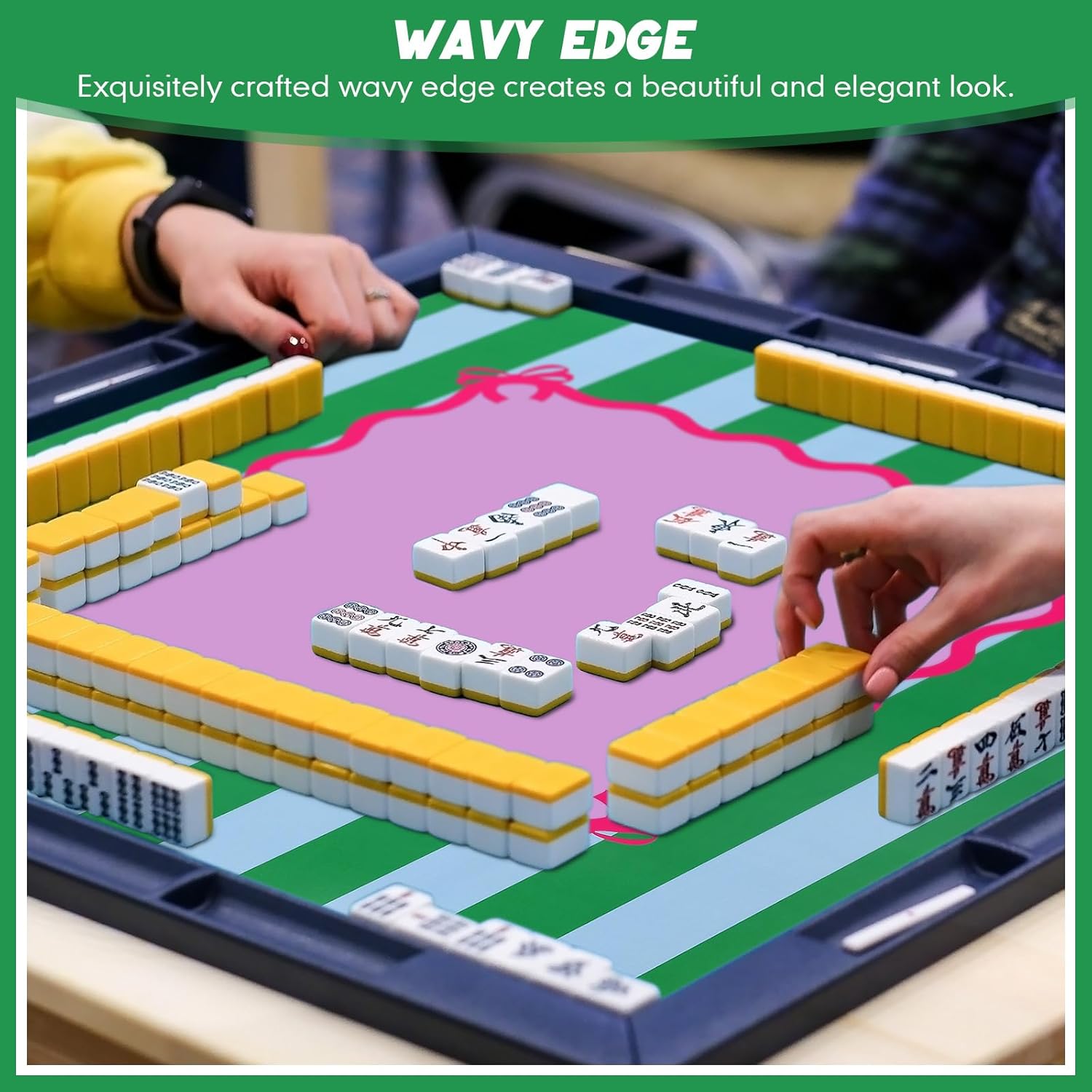 Dunzy 33'' x 33'' Mahjong Mat with Carrying Bag Non Slip Noise Reduction Gaming Mat Rubber Mahjong Table Cover Accessories Gifts for Poker Board Games Dominoes(Purple,Stripe)