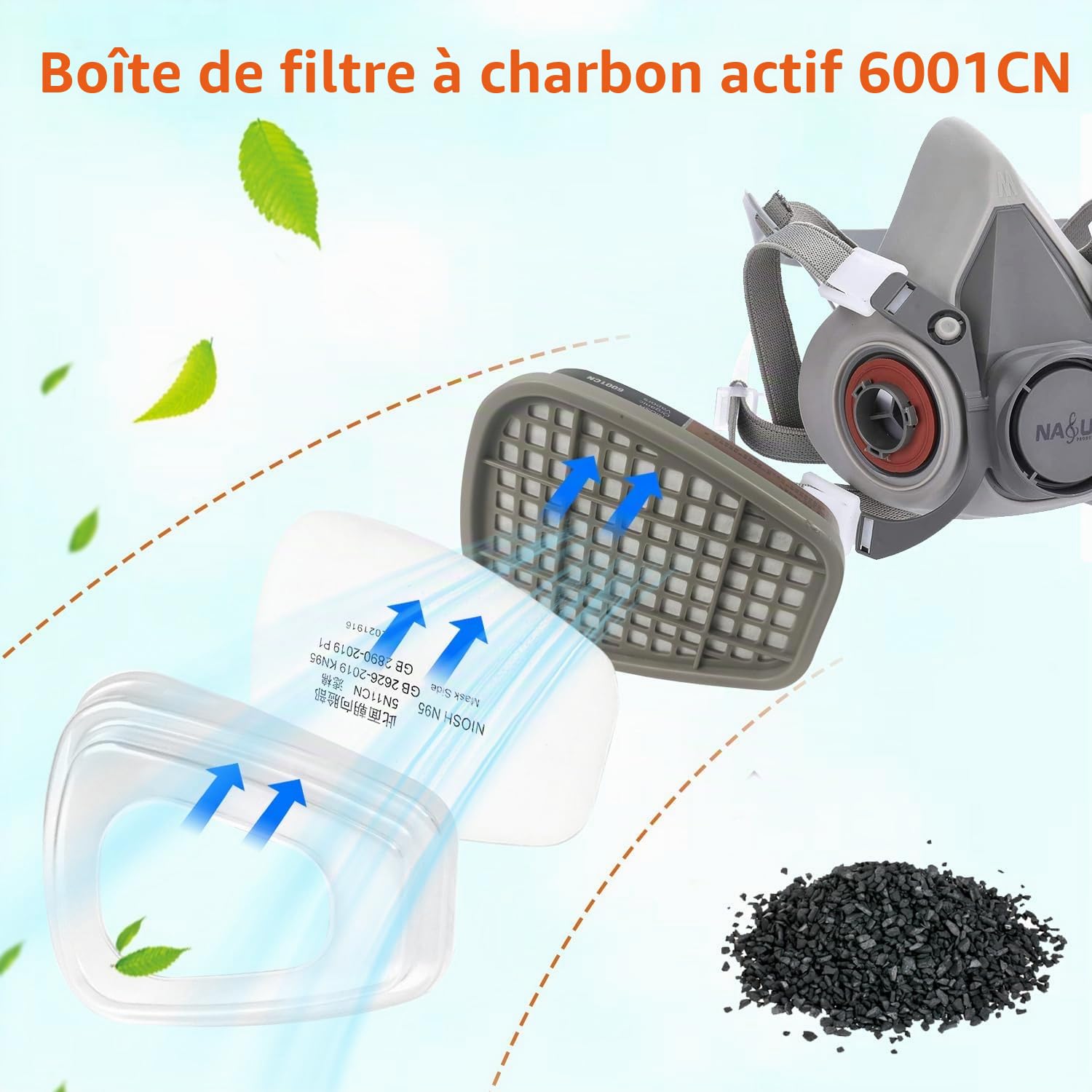 Kit d'Accessoires Filtrants 6001 pour une Protection Faciale Optimale - Filtre Respiratoire avec 60 Cotons Filtrants, 2 Cartouches Filtrantes et 2 Couvercles - Compatible avec 6001/6200/7501/7502/6800