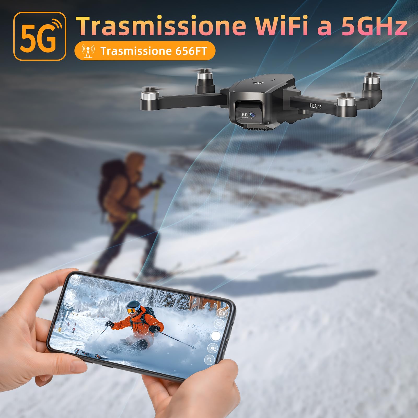Drone con Telecamera 4K, Motore Brushless Resistenza al Vento Livello 4 Trasmissione WiFi 5G Droni con 2 Telecamere per Adulti Principianti Quadcopter RC 30 Minuti di Volo